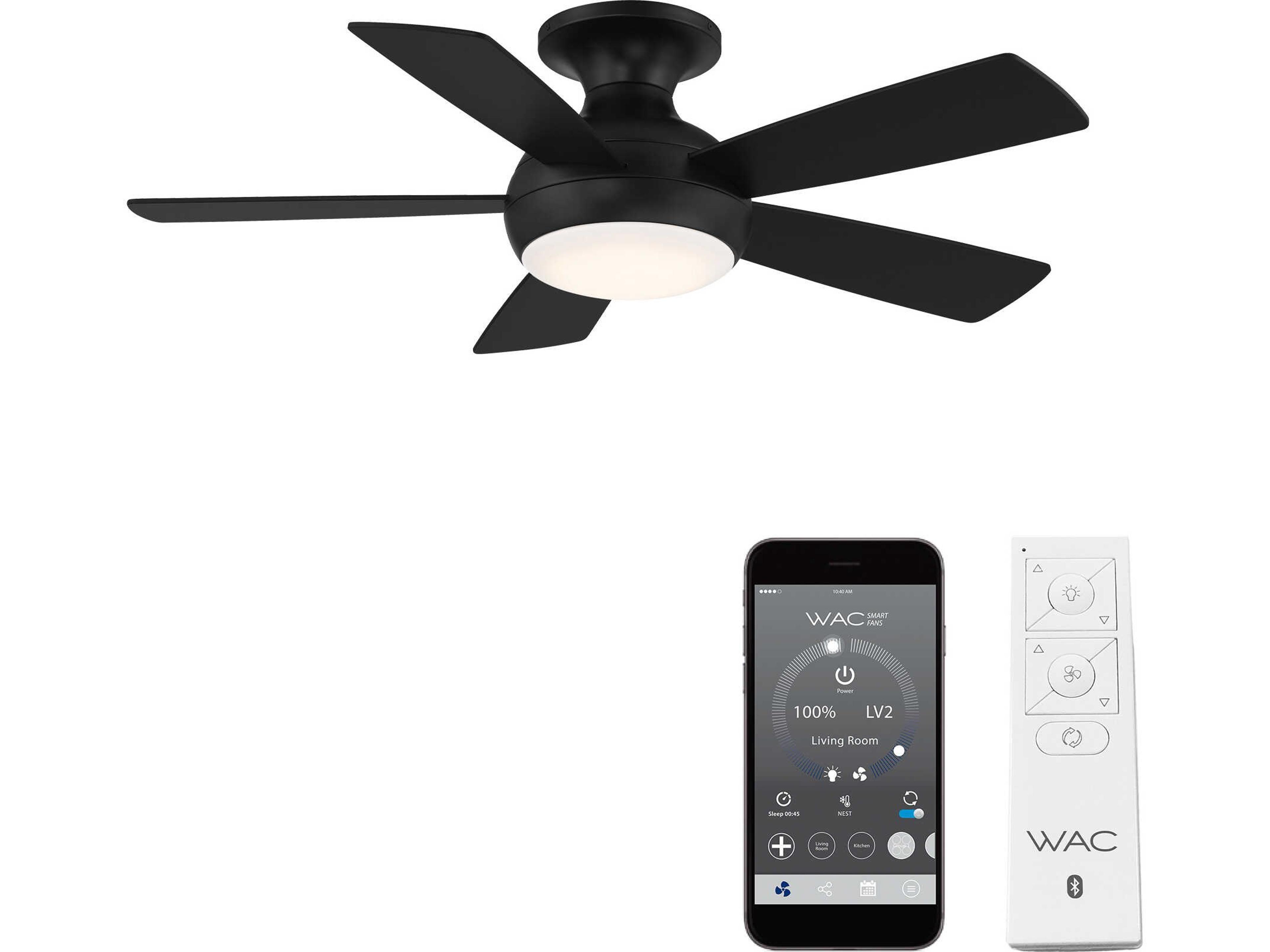 Odyssey 44 Inch LED Smart Flush Mount Ceiling Fan in Matte Black