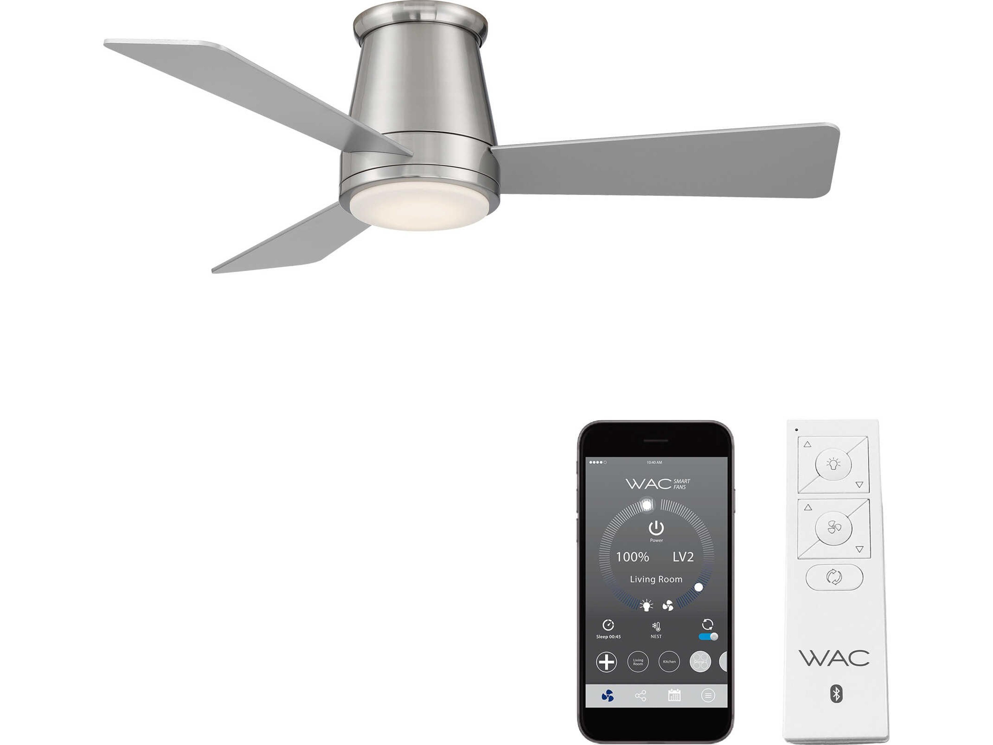 Hug 44 Inch Smart LED Ceiling Fan in Brushed Nickel