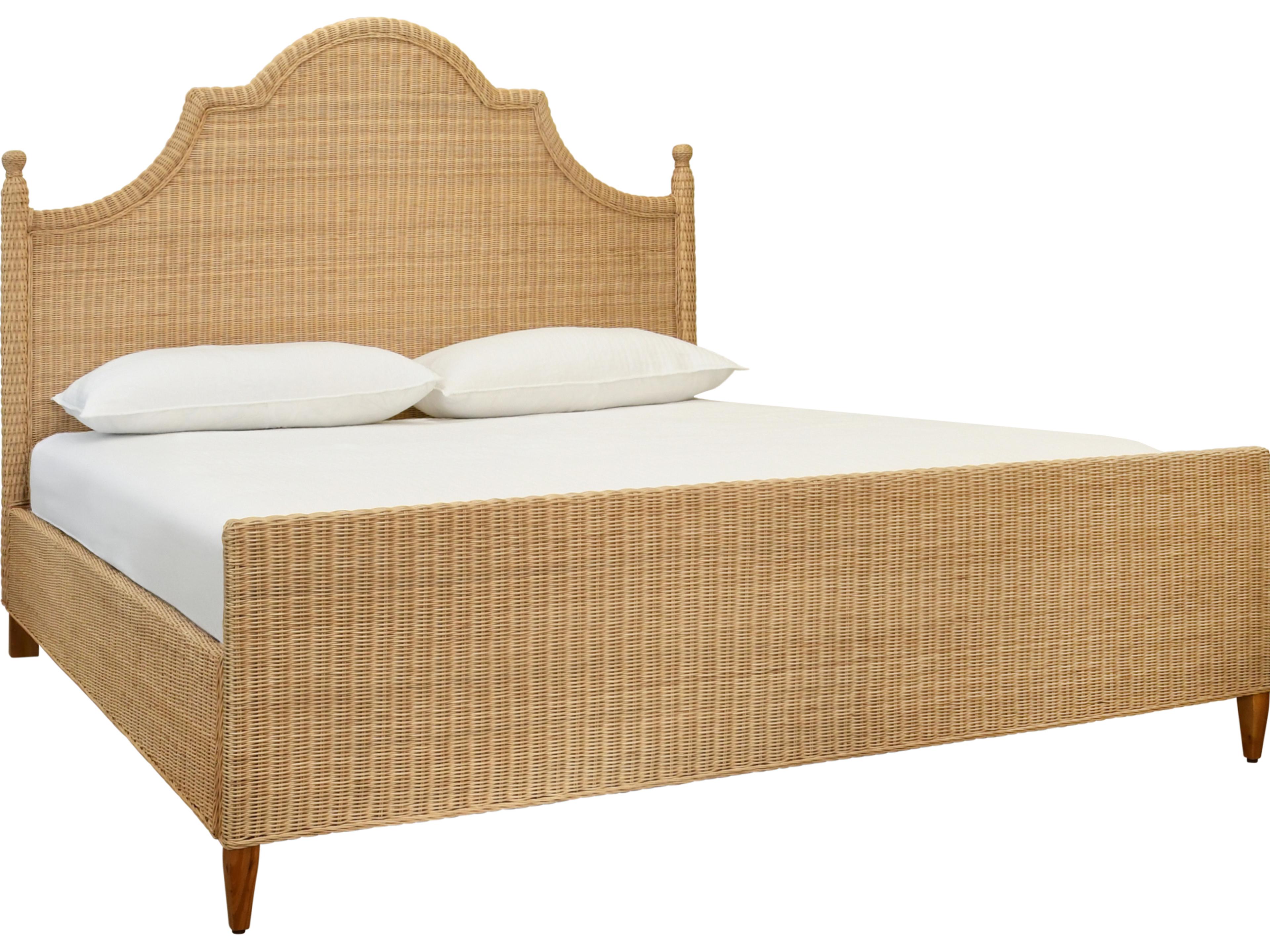 Brown Rattan Wood King Panel Bed