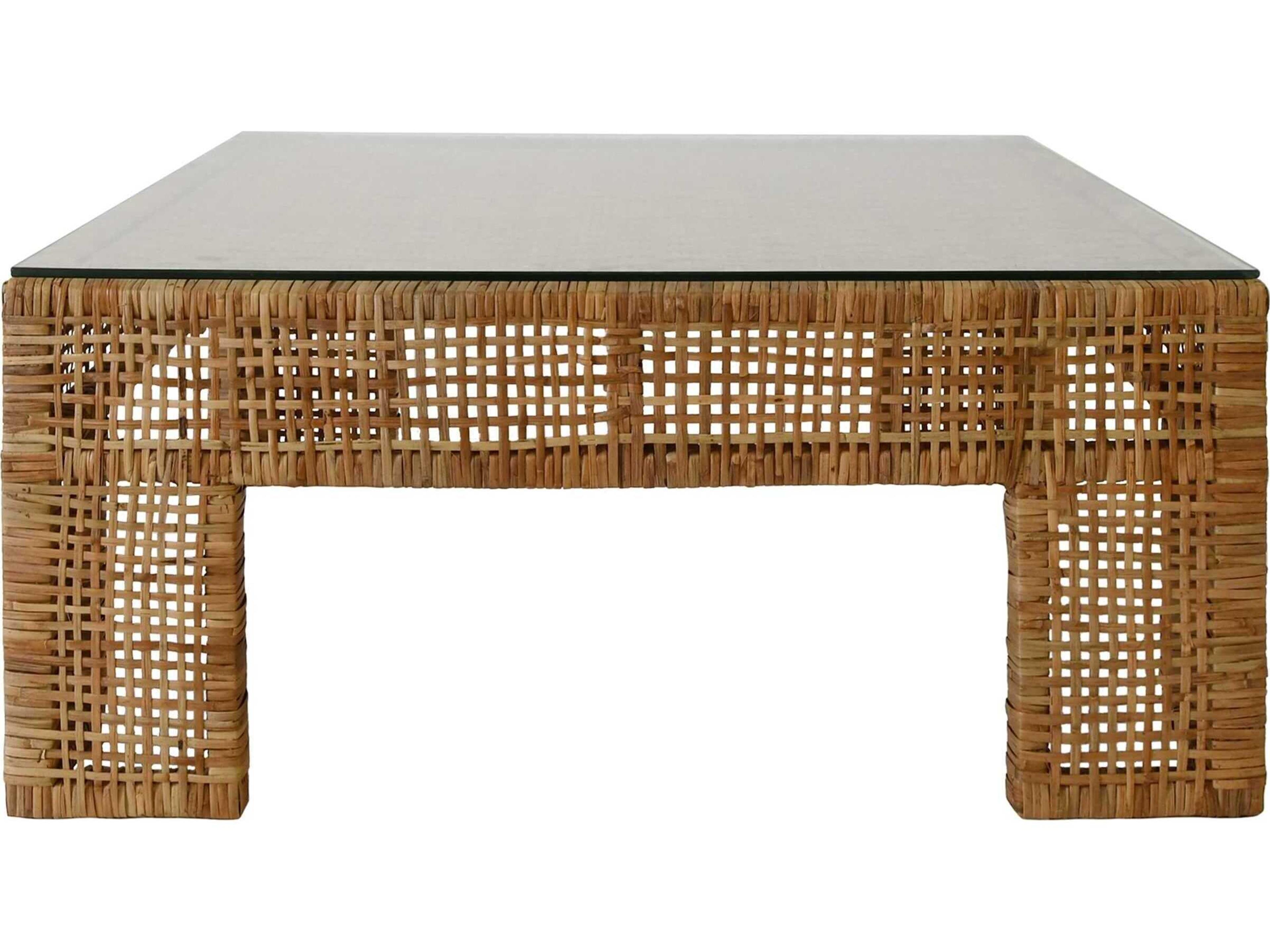 Worlds Away Square Glass Rattan Coffee Table