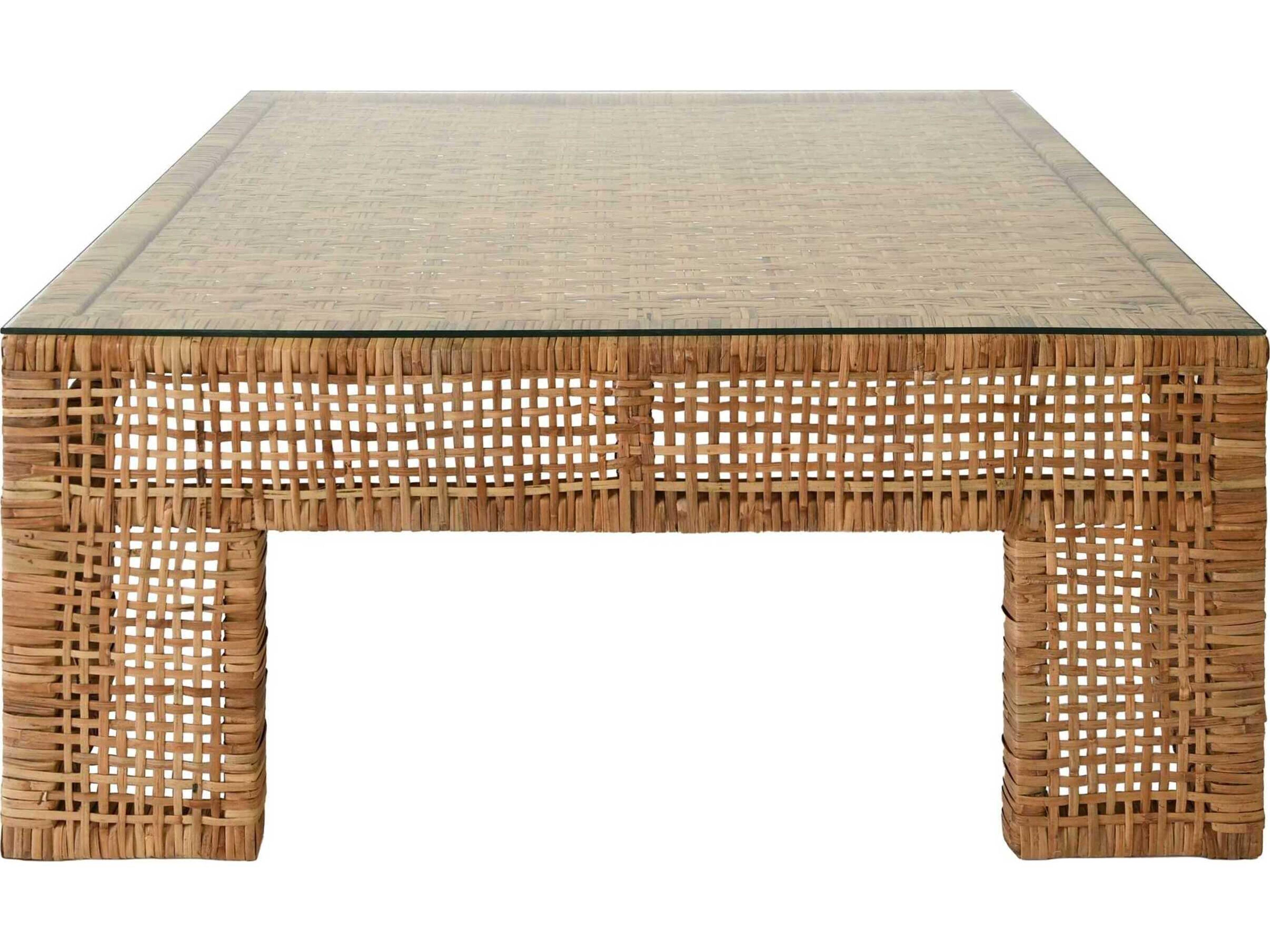 Worlds Away Square Glass Rattan Coffee Table