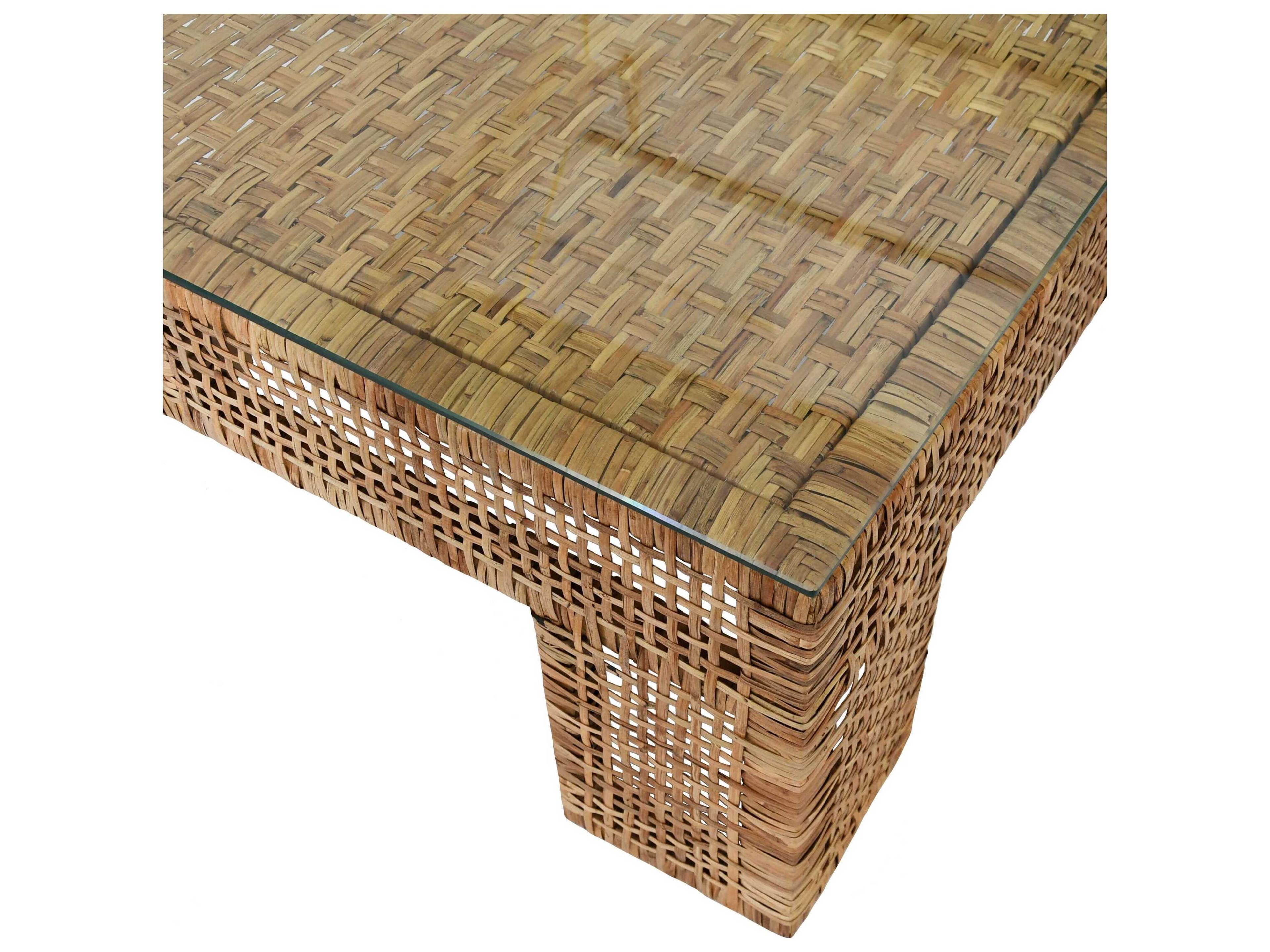 Worlds Away Square Glass Rattan Coffee Table