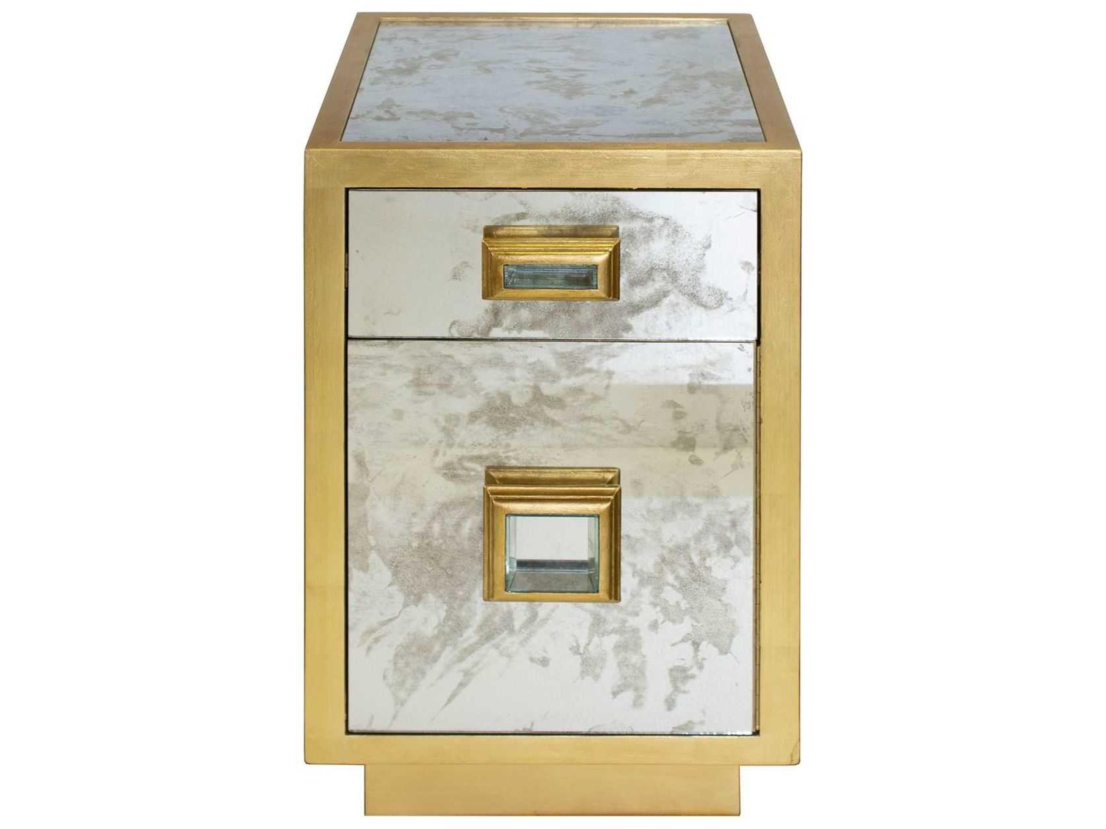 Rectangular Gold Leaf Antique Mirror End Table