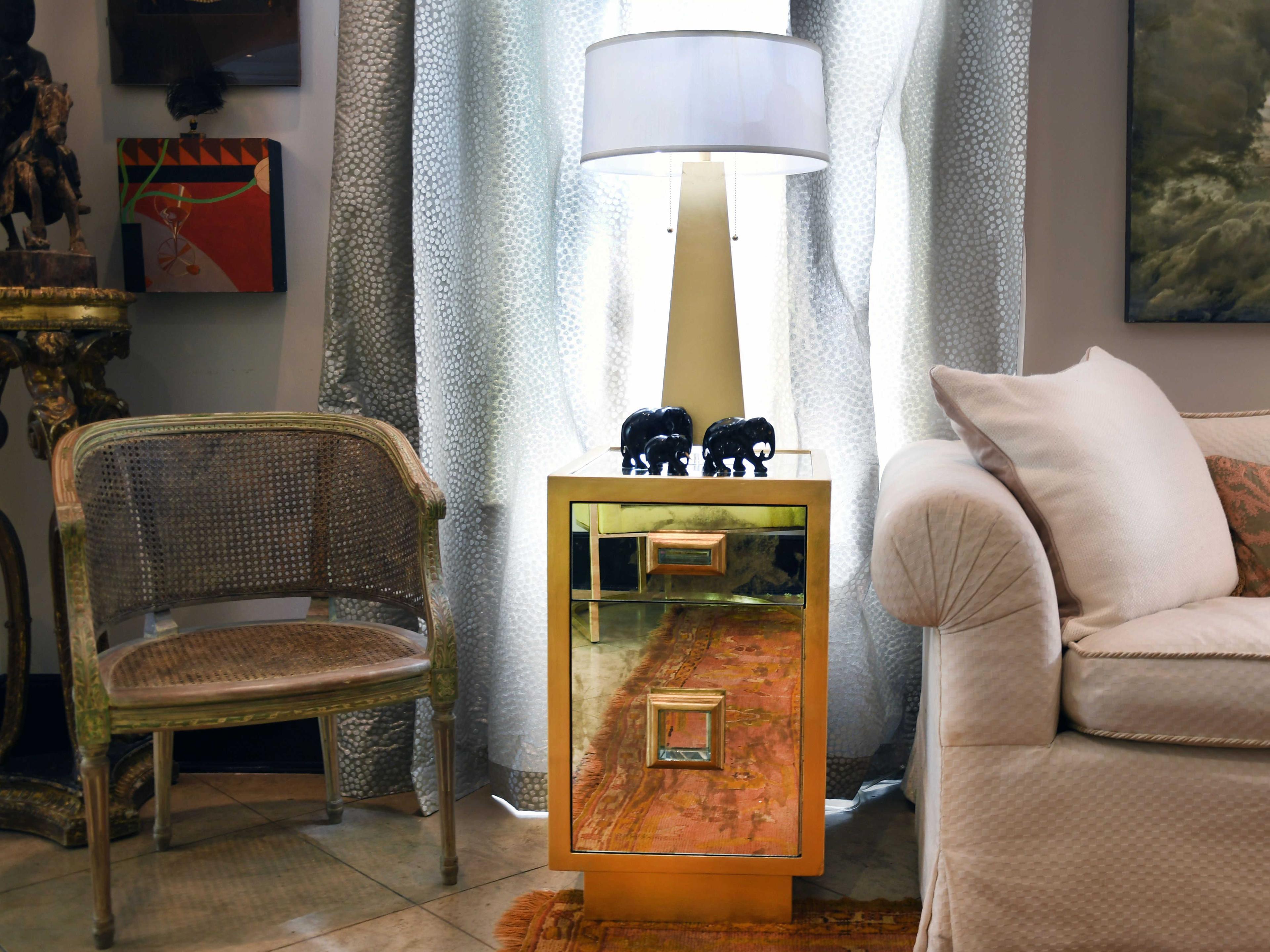 Worlds Away Rectangular Gold Leaf Antique Mirror End Table