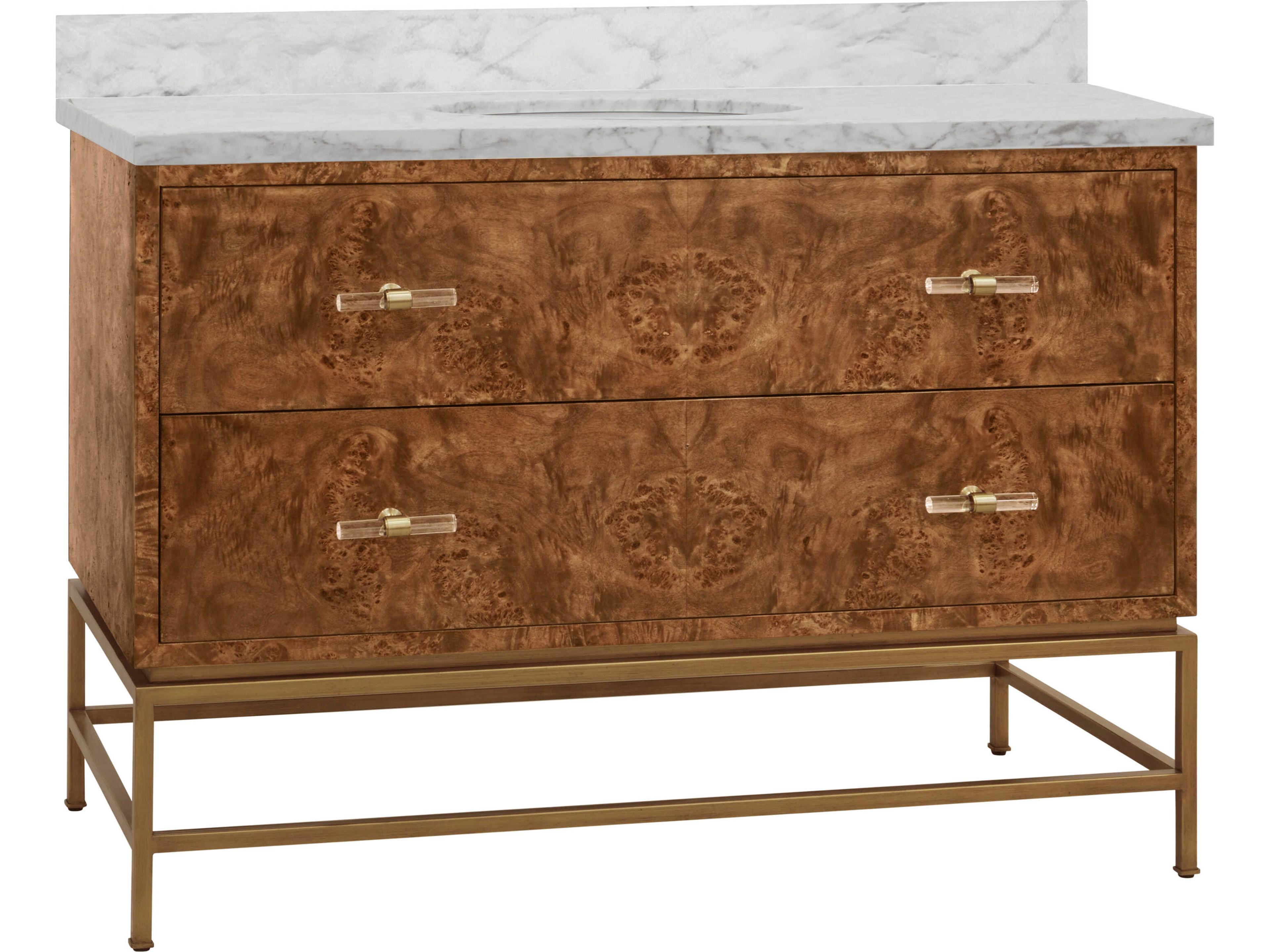 Clifford Brown Vanity with White Marble Top and Porcelain Sink