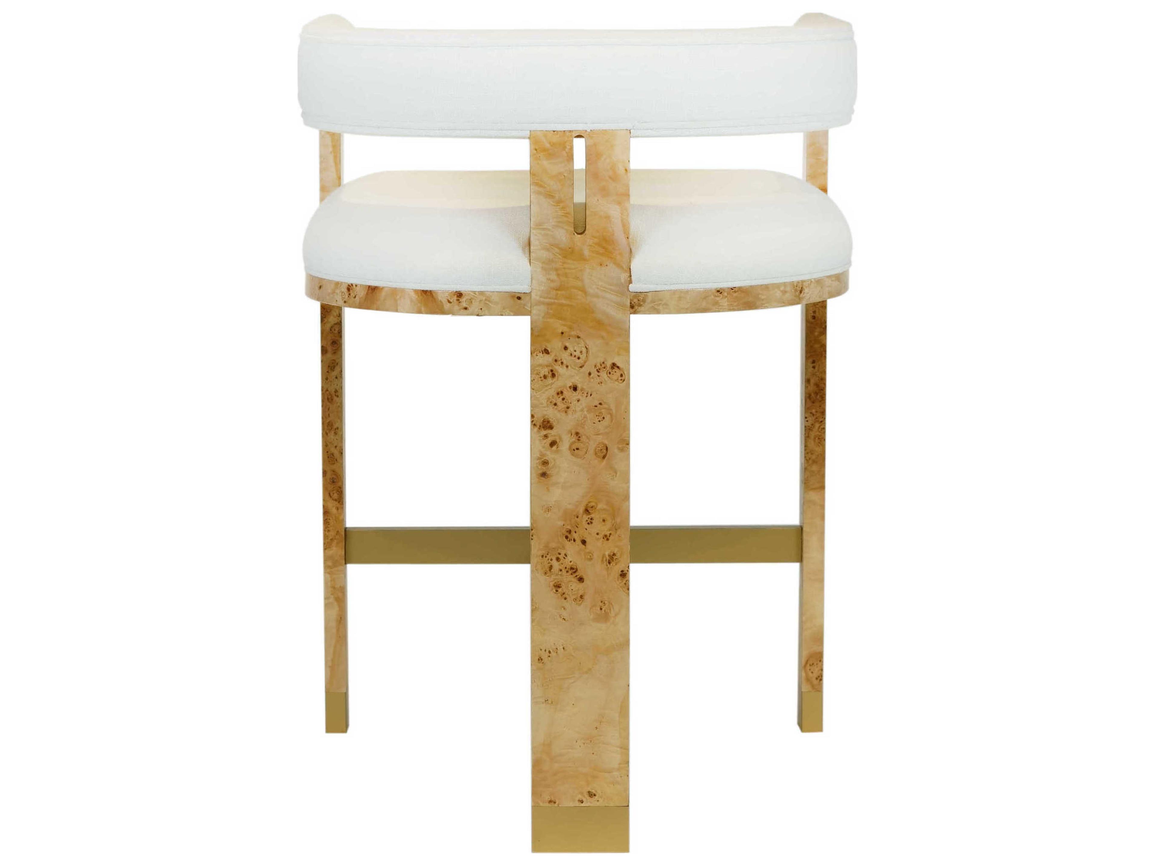 Worlds Away Upholstered Matte Burl Wood White Linen Counter Stool