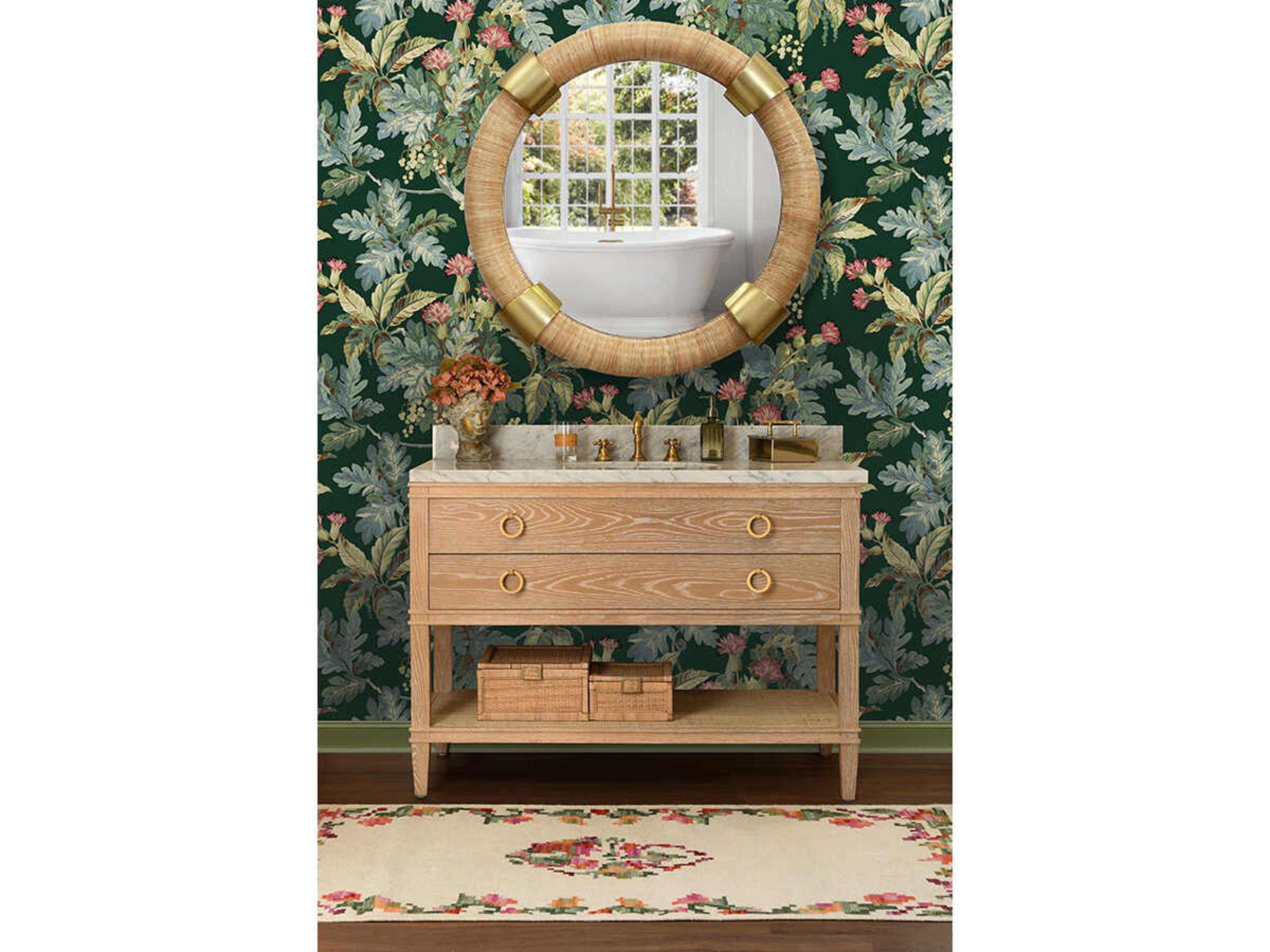 Worlds Away Cutler Brown Vanity with White Marble Top Porcelain Sink