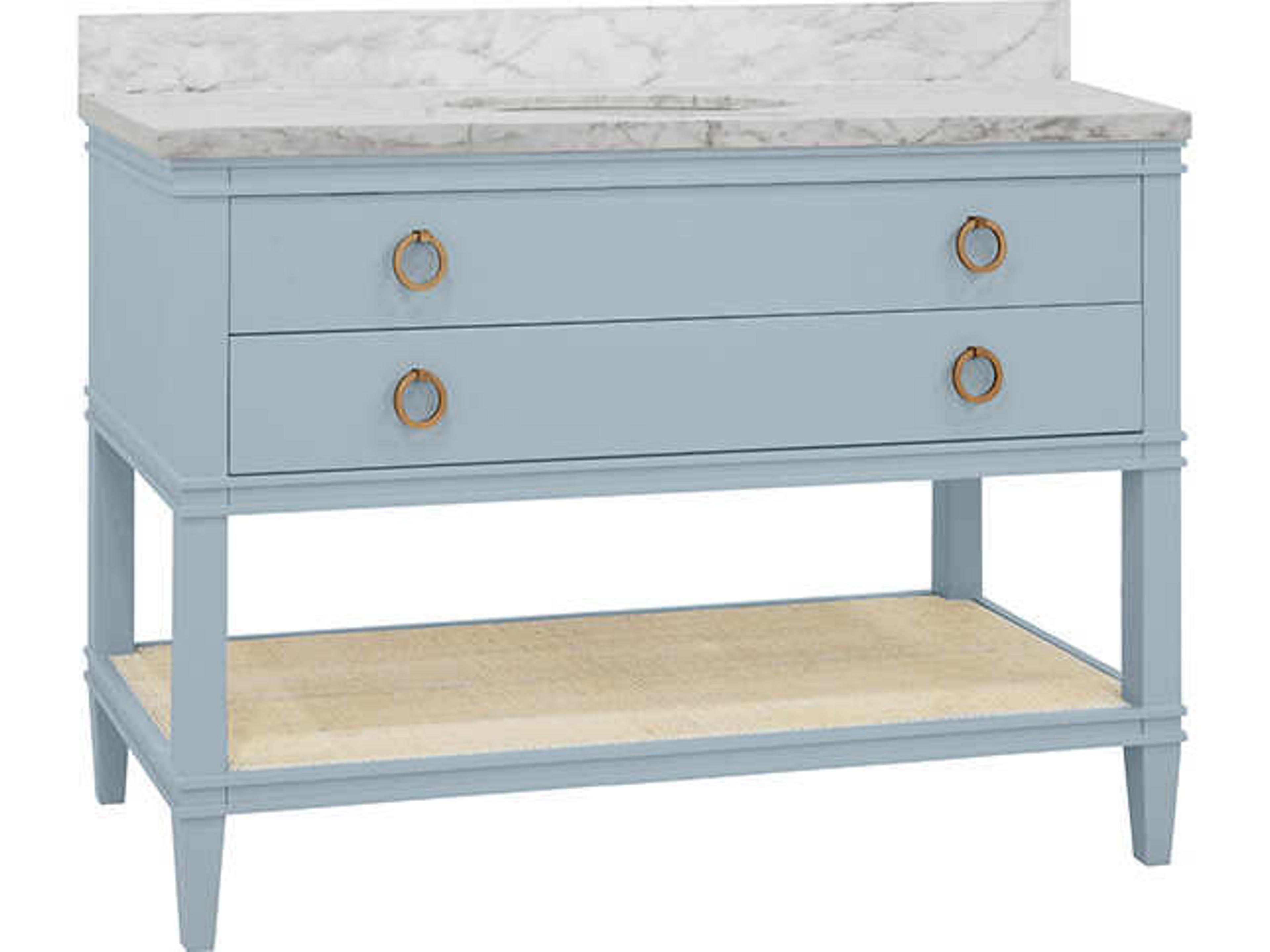 Cutler Blue Vanity With White Marble Top and Porcelain Sink