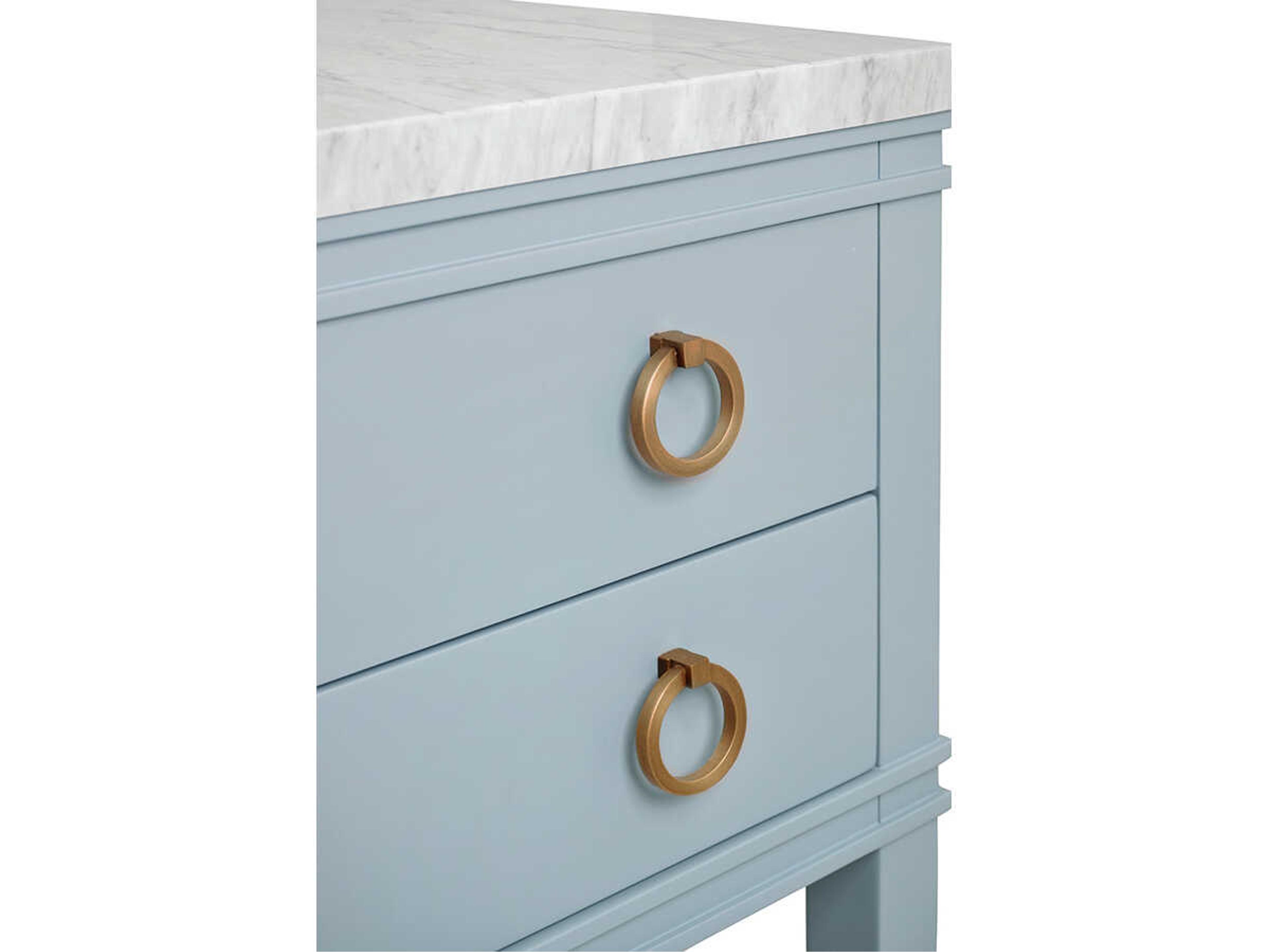 Worlds Away Cutler Blue Vanity With White Marble Top and Porcelain Sink