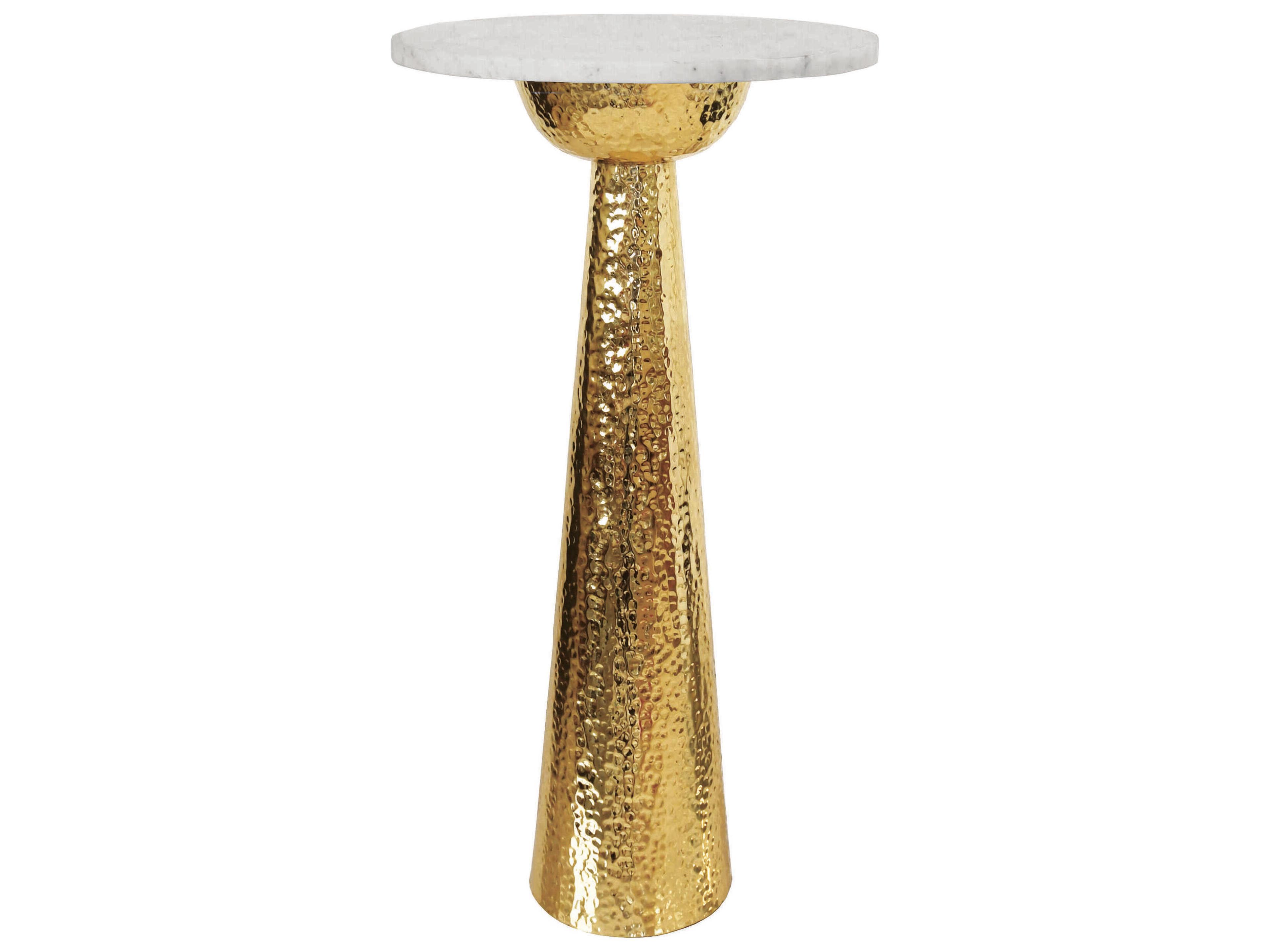 Worlds Away Round Marble Brass White End Table