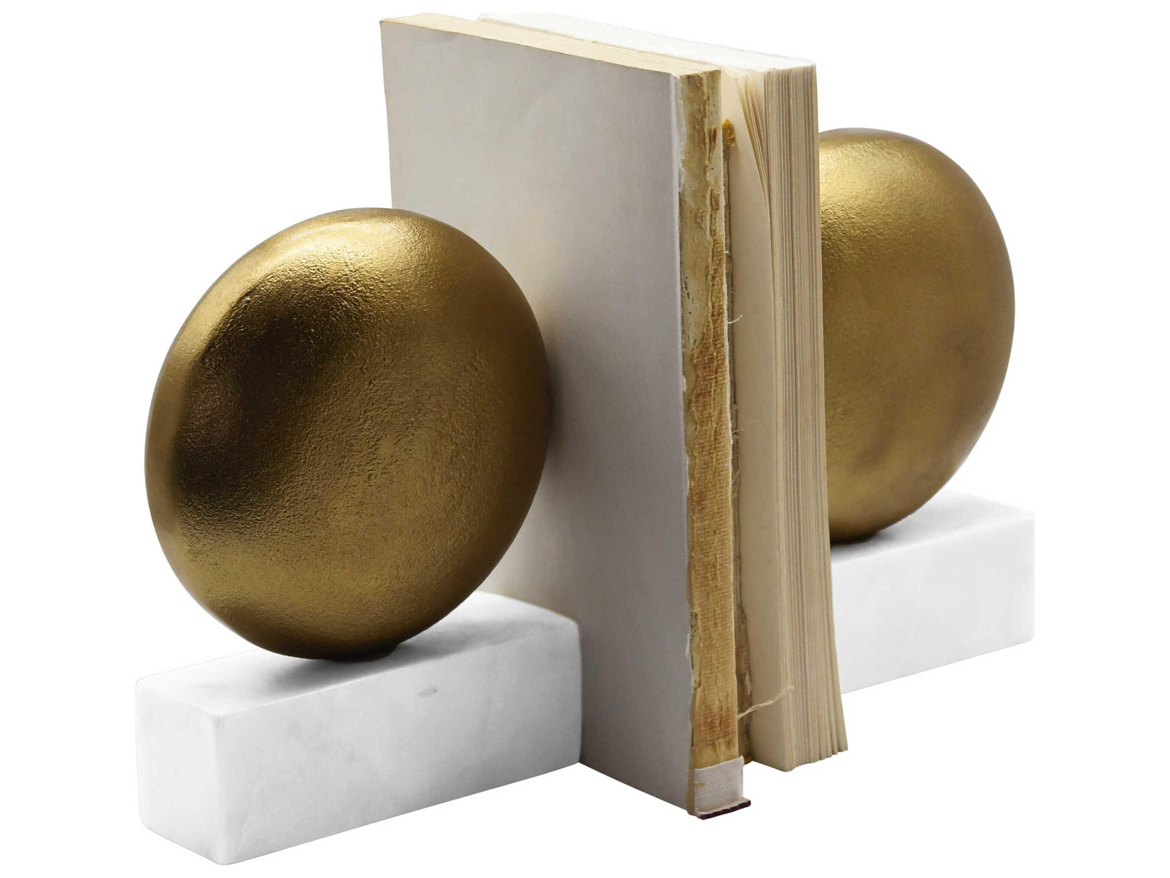 Worlds Away Textured Brass White Bookend