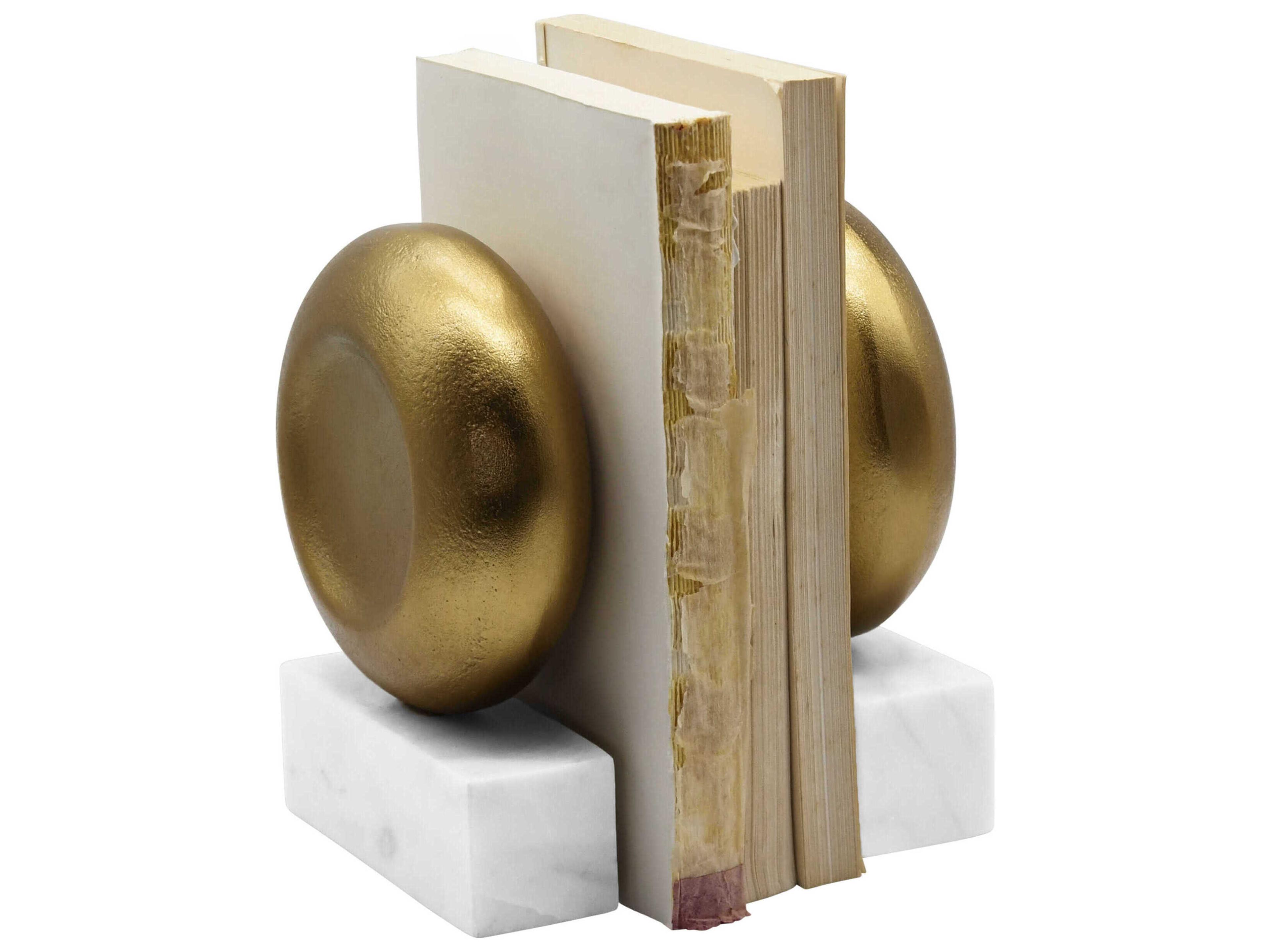 Worlds Away Textured Brass White Bookend
