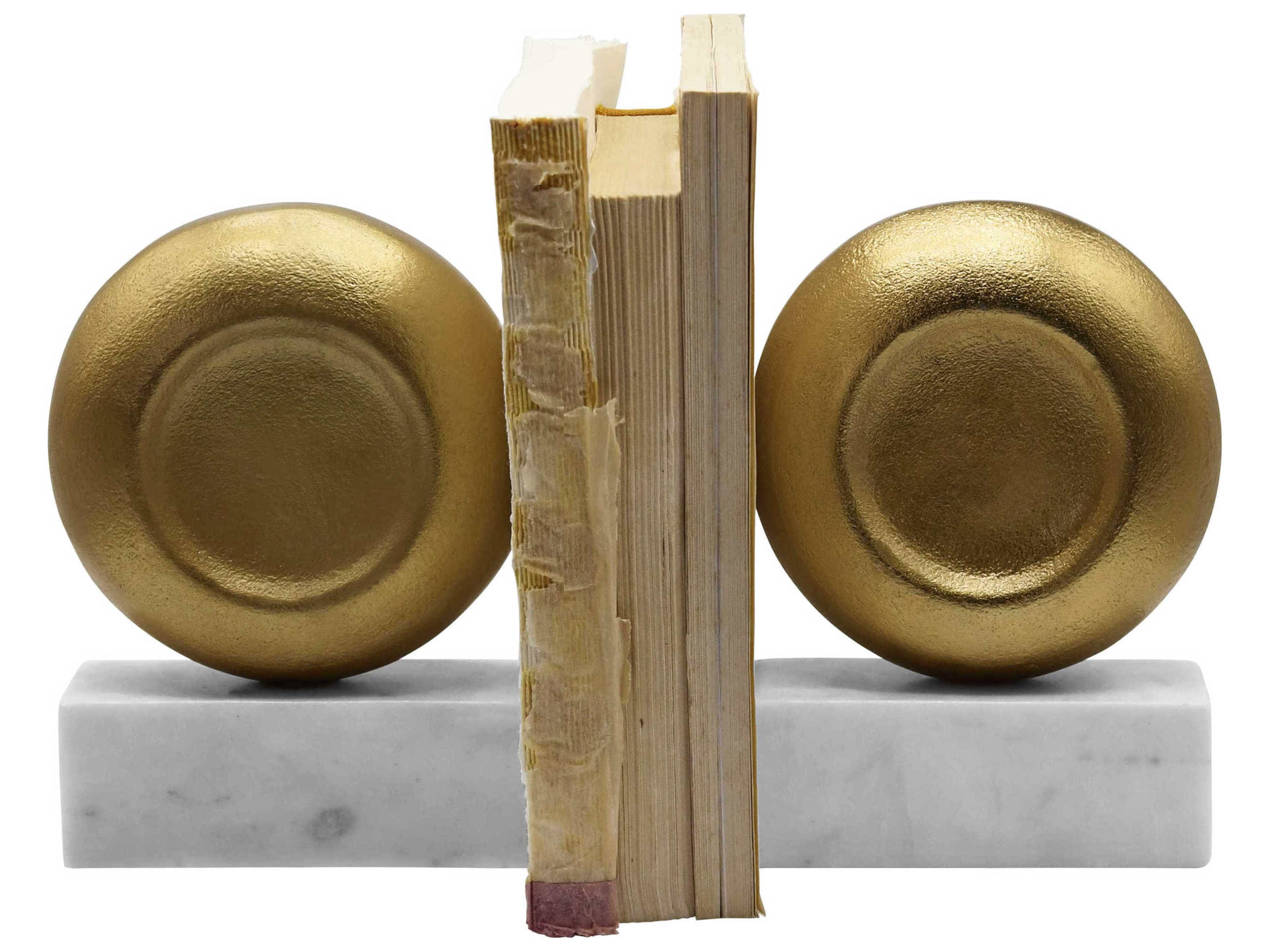 Worlds Away Textured Brass White Bookend