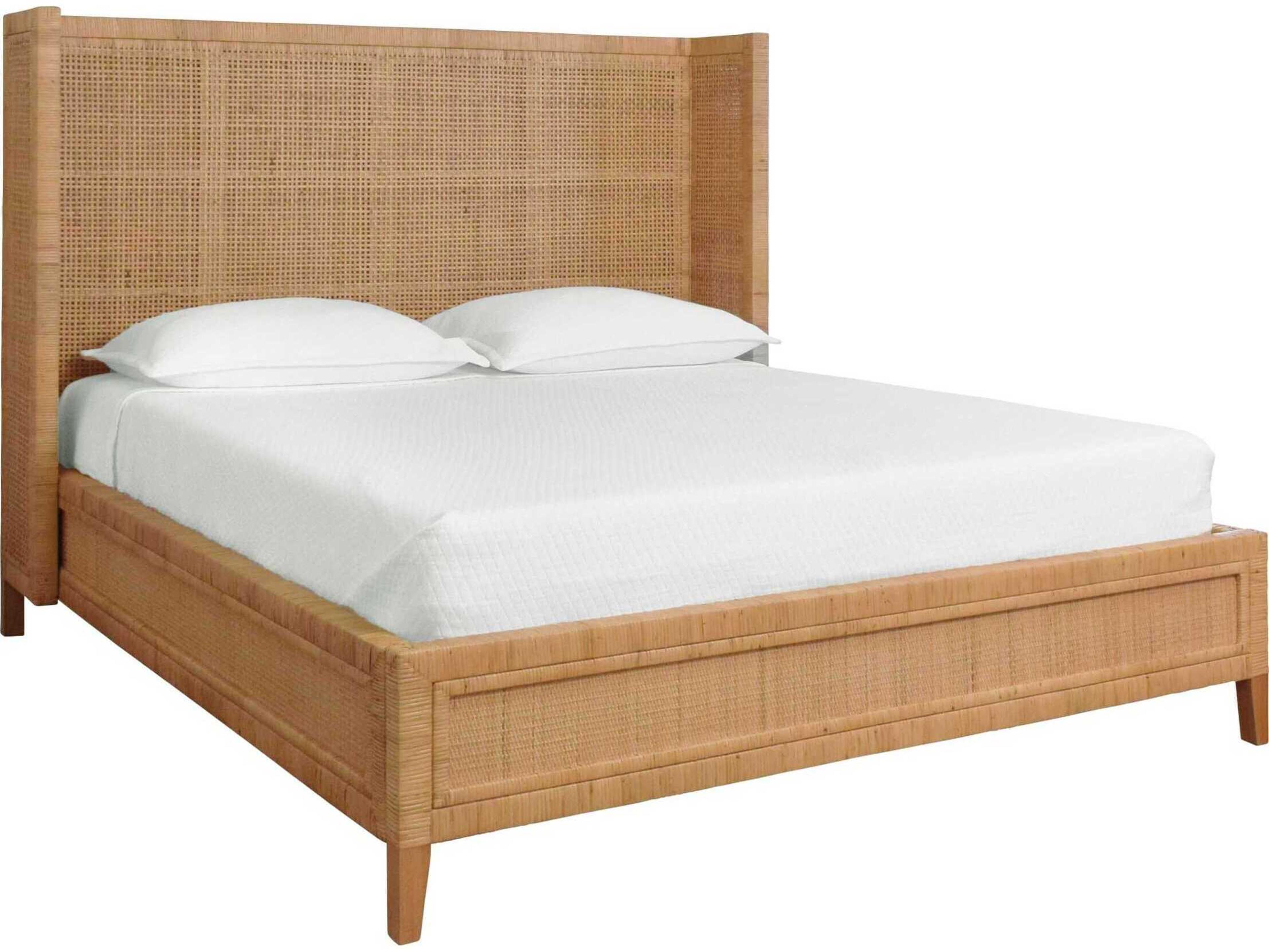 Brown Rattan Wood Queen Platform Bed