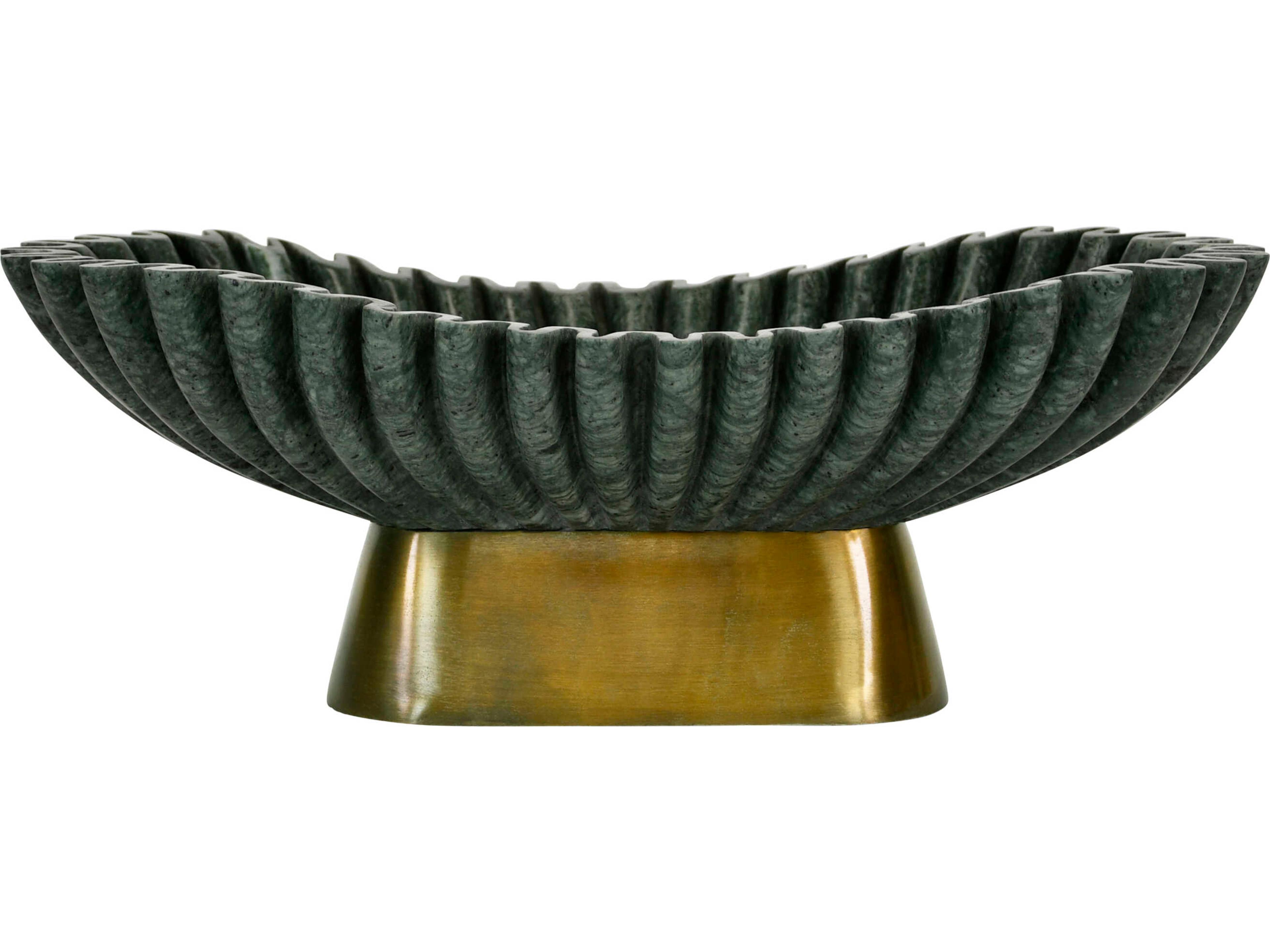 Worlds Away Drago Oval Fluted Green Marble Decorative Plate