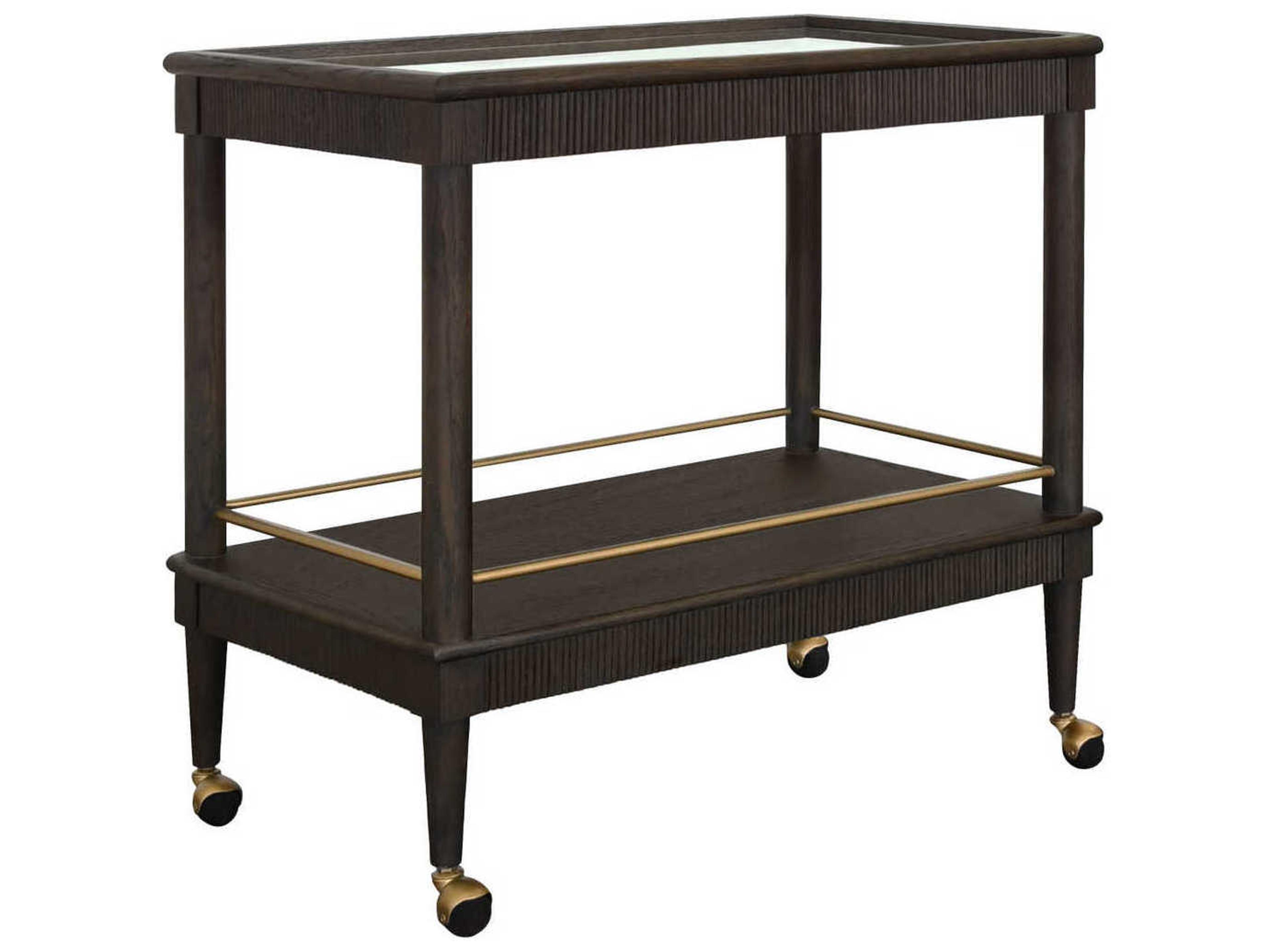 Glass Brown Espresso Oak Bar Cart