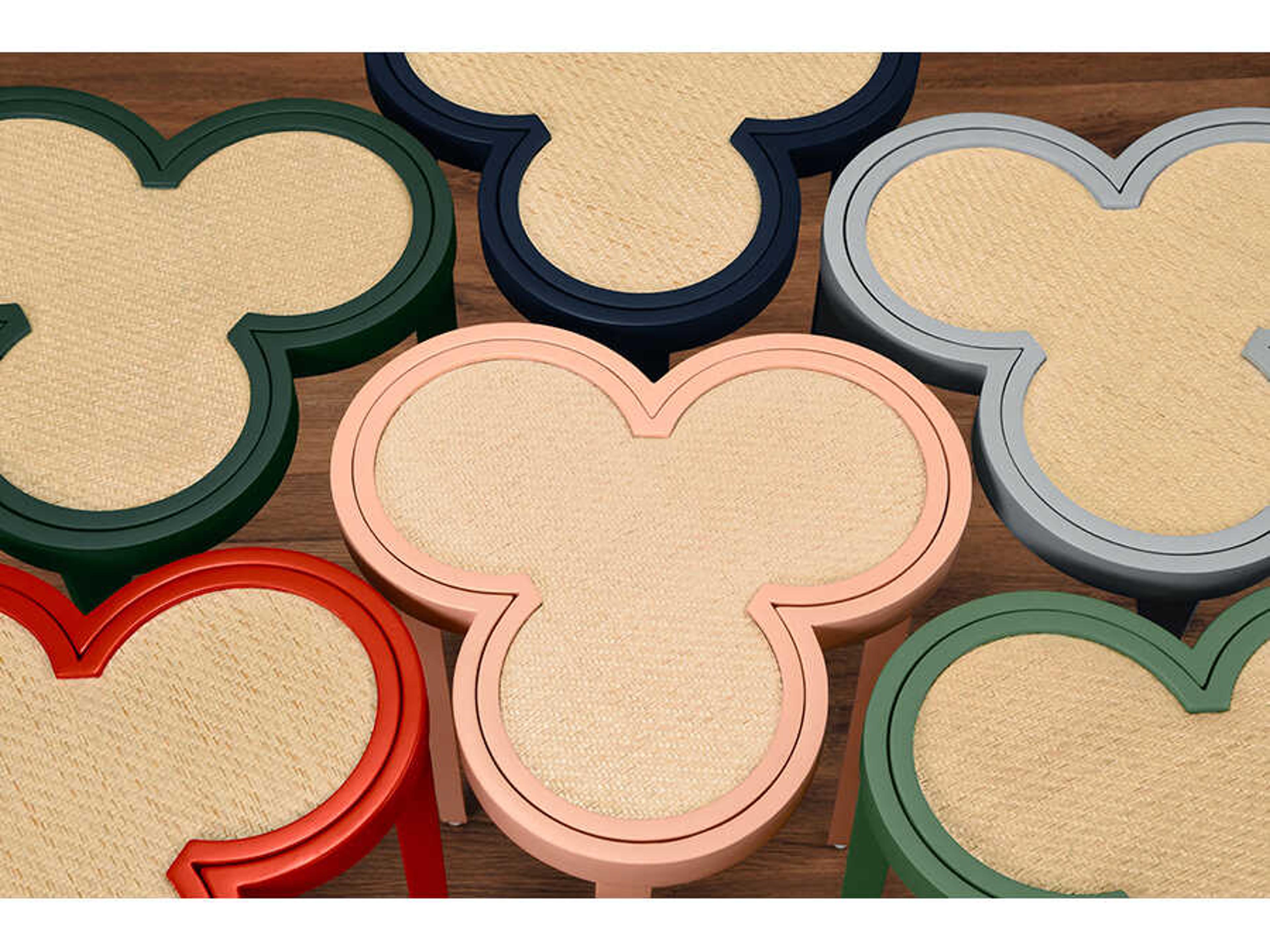 Worlds Away Dylan Round Rattan Blue End Table