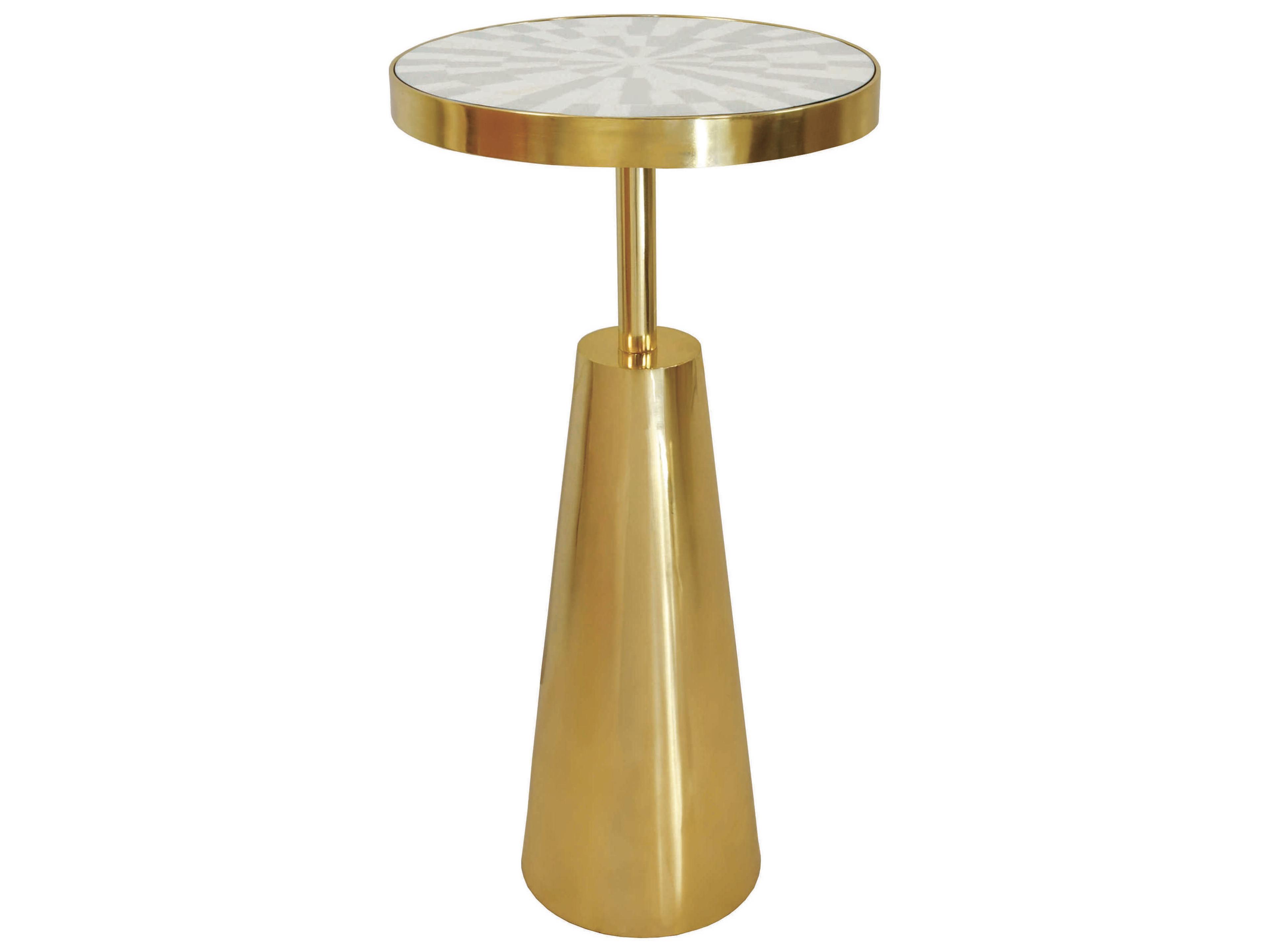 Worlds Away Round Resin Brass Natural Bone End Table