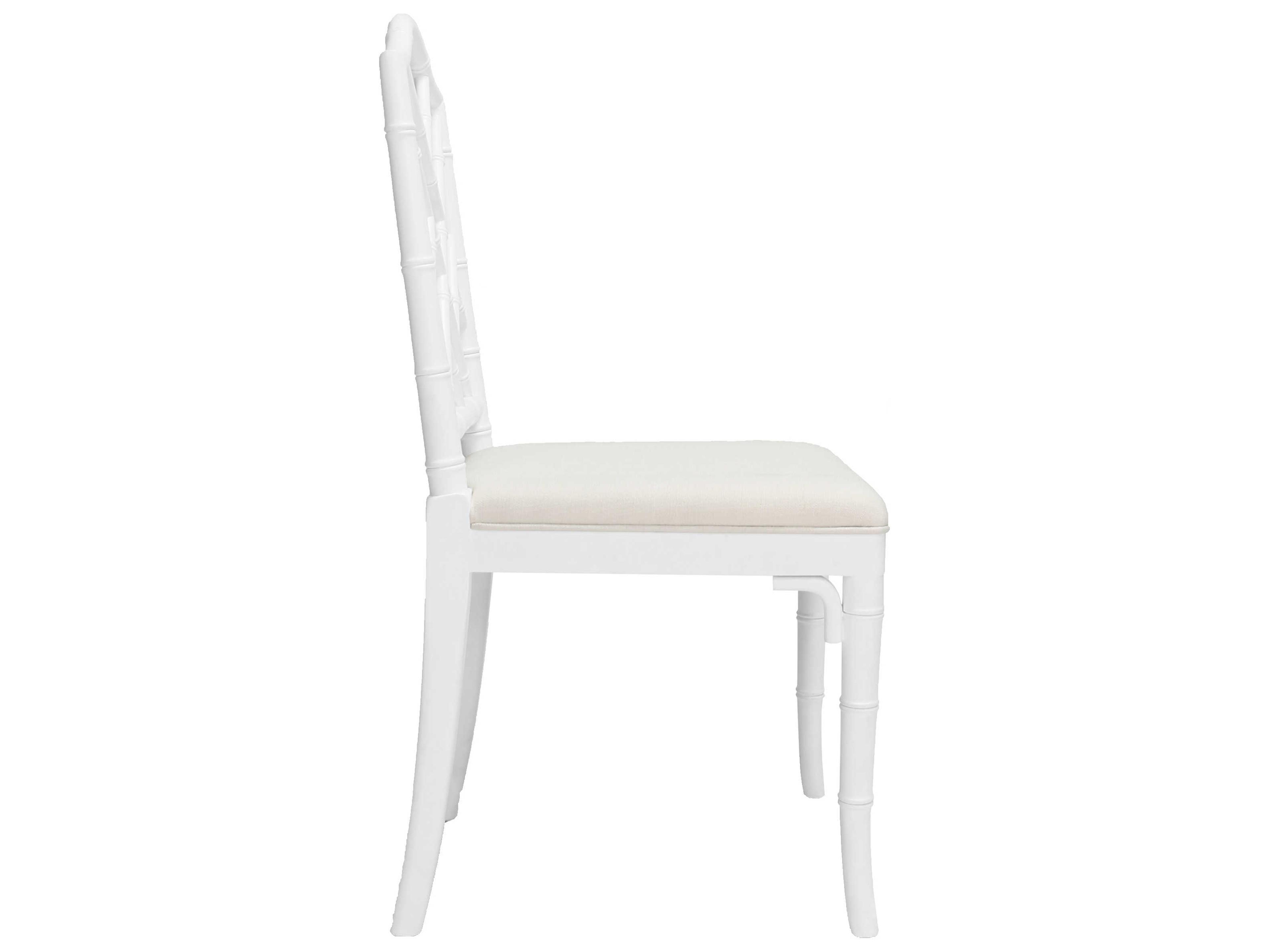 Worlds Away Bamboo Wood White Upholstered Side Dining Chair