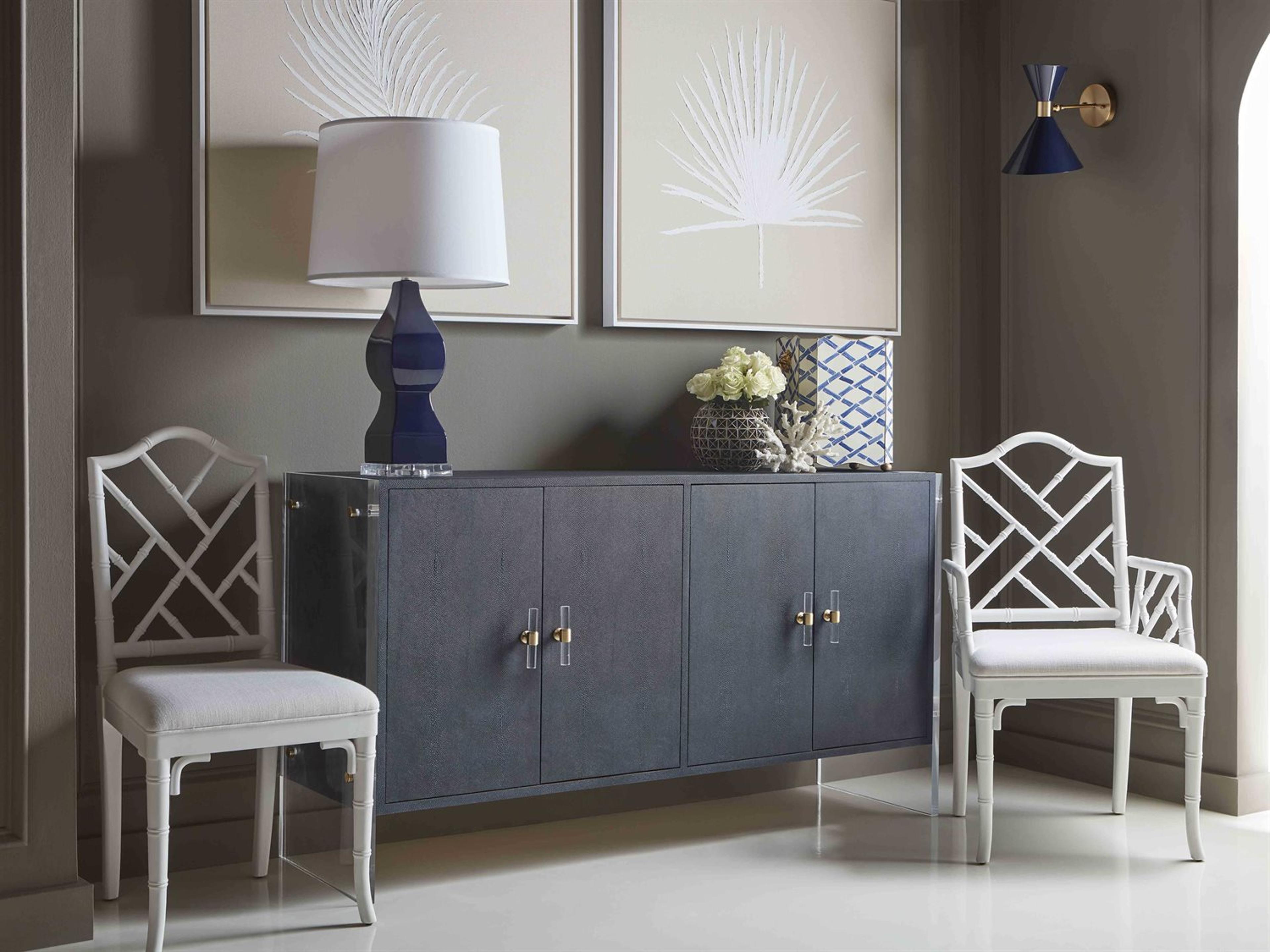 Worlds Away Bamboo Wood White Upholstered Side Dining Chair