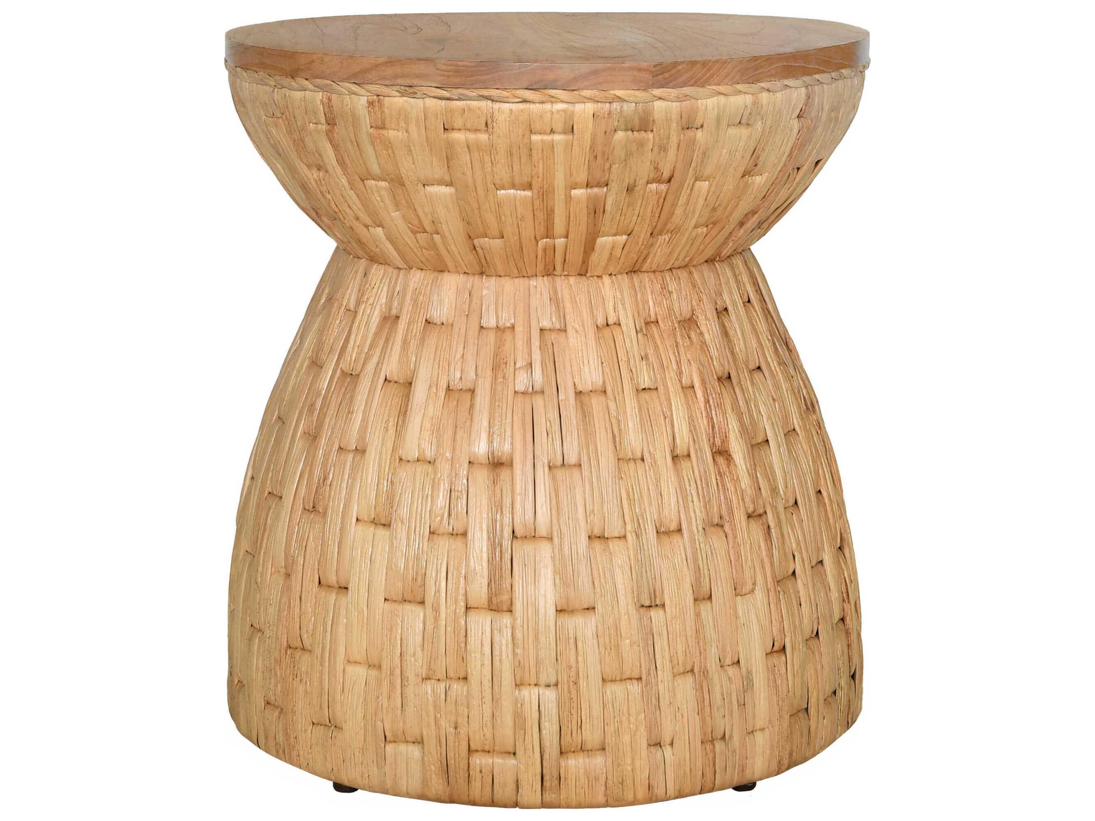 Worlds Away Round Wood Natural End Table