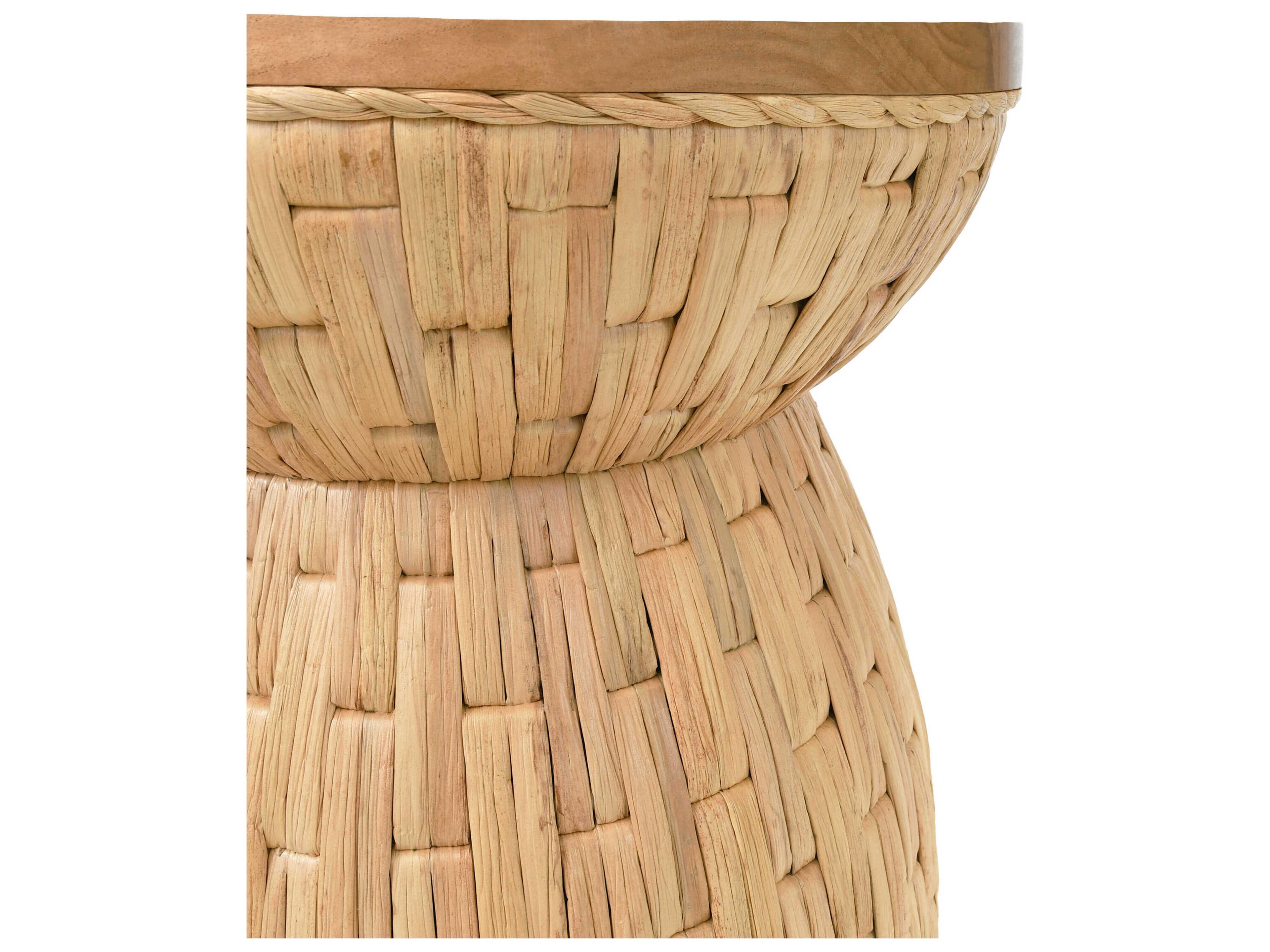 Worlds Away Round Wood Natural End Table