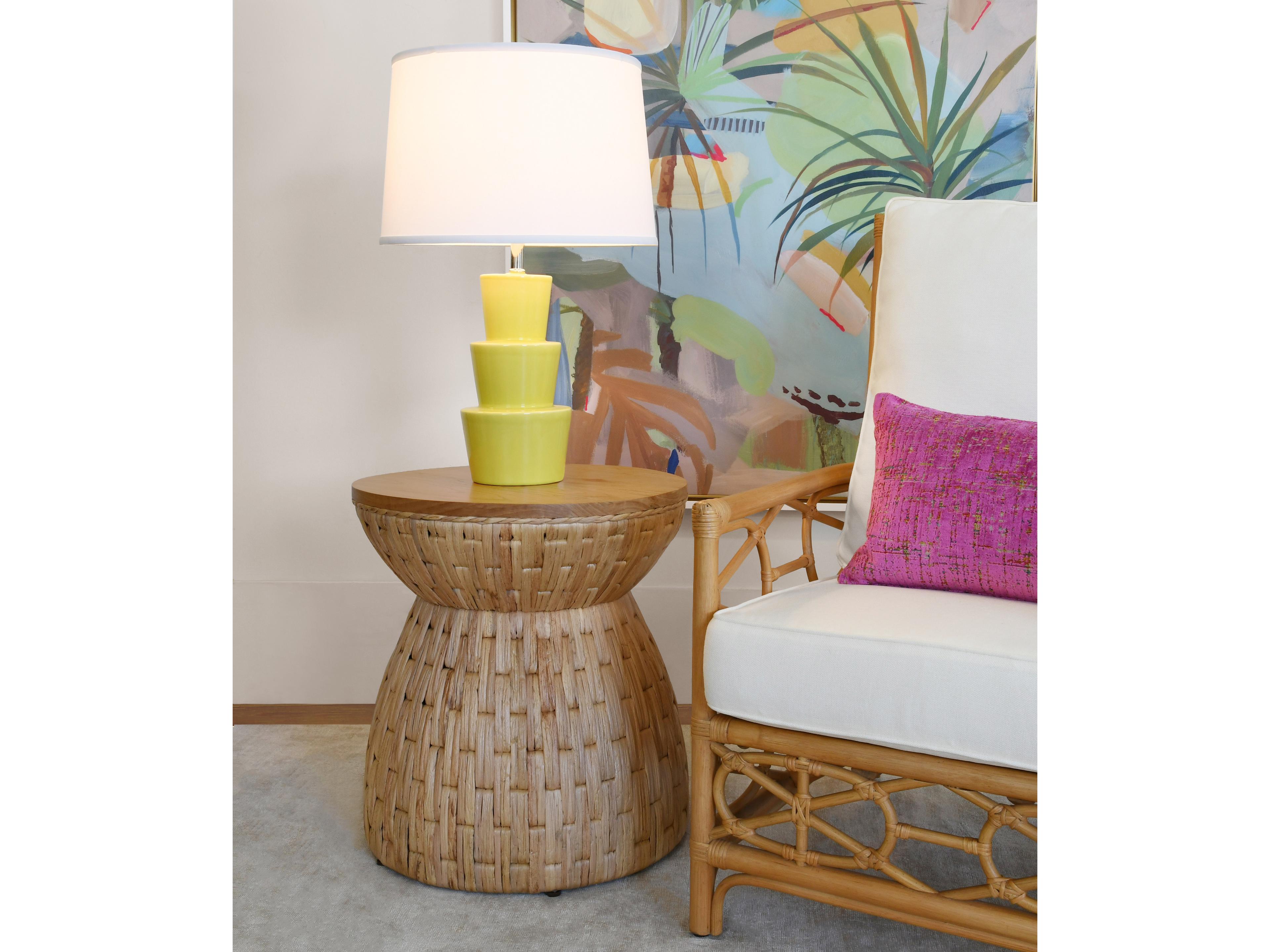 Worlds Away Round Wood Natural End Table