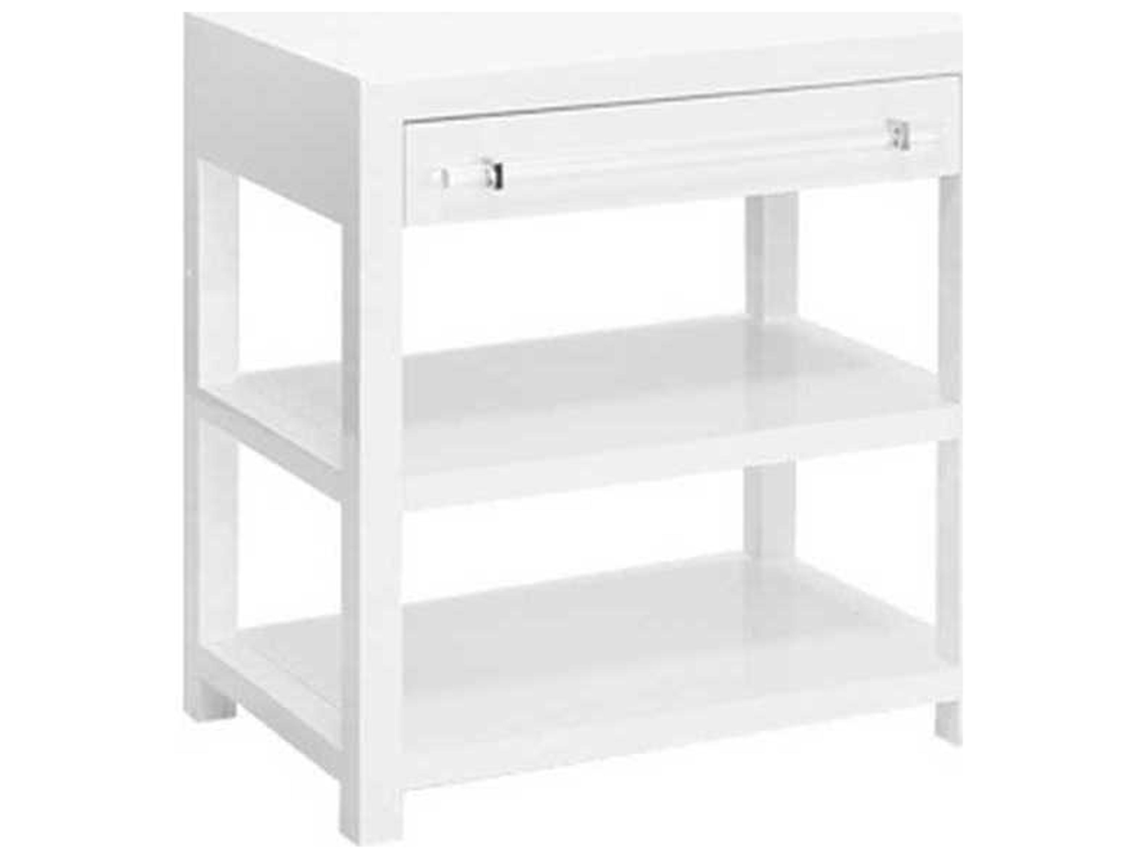 Worlds Away Rectangular Wood Acrylic & Nickel Glossy White Lacquer End Table
