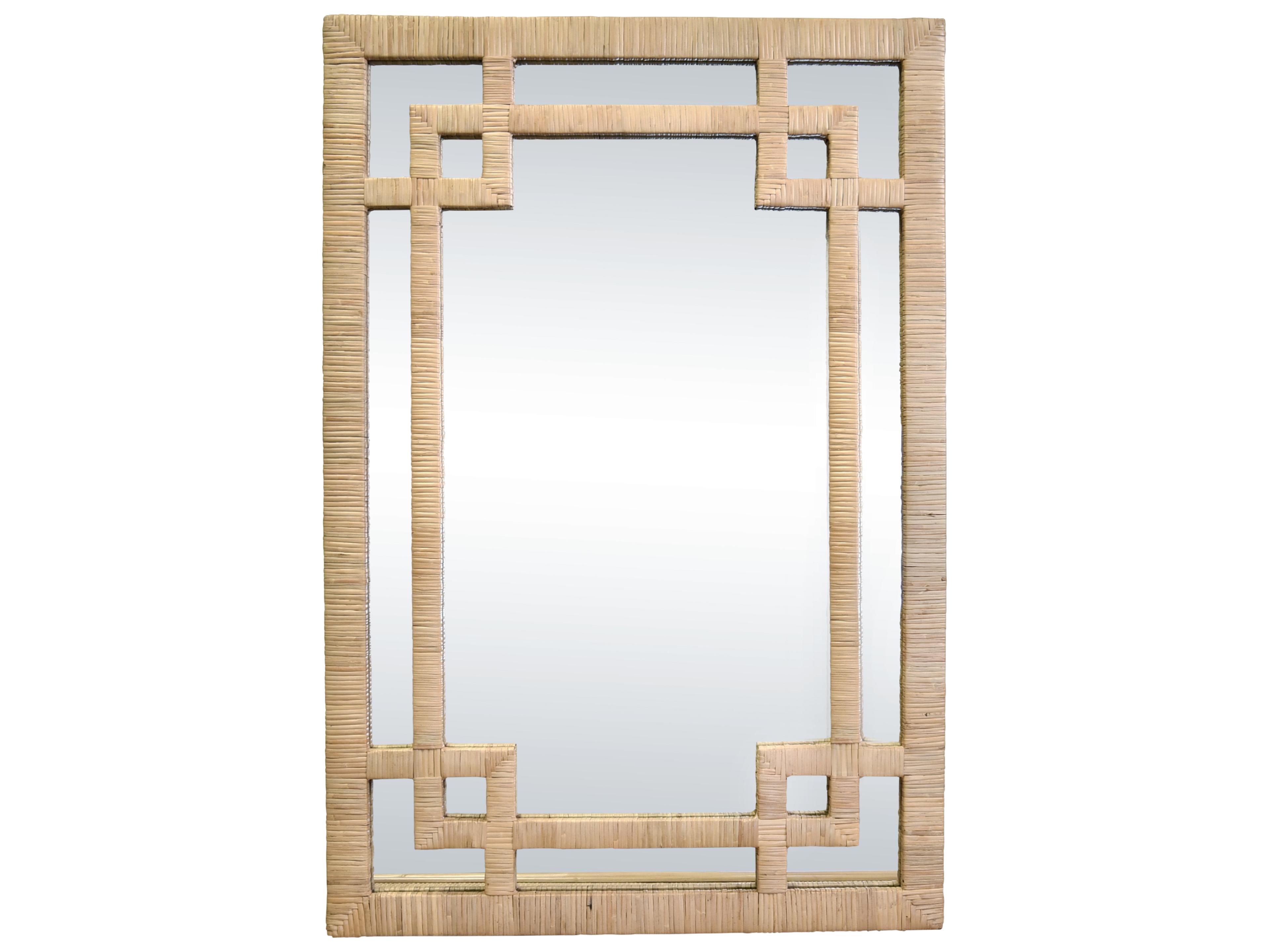 Greek Key Natural Rattan Wall Mirror Rectangular