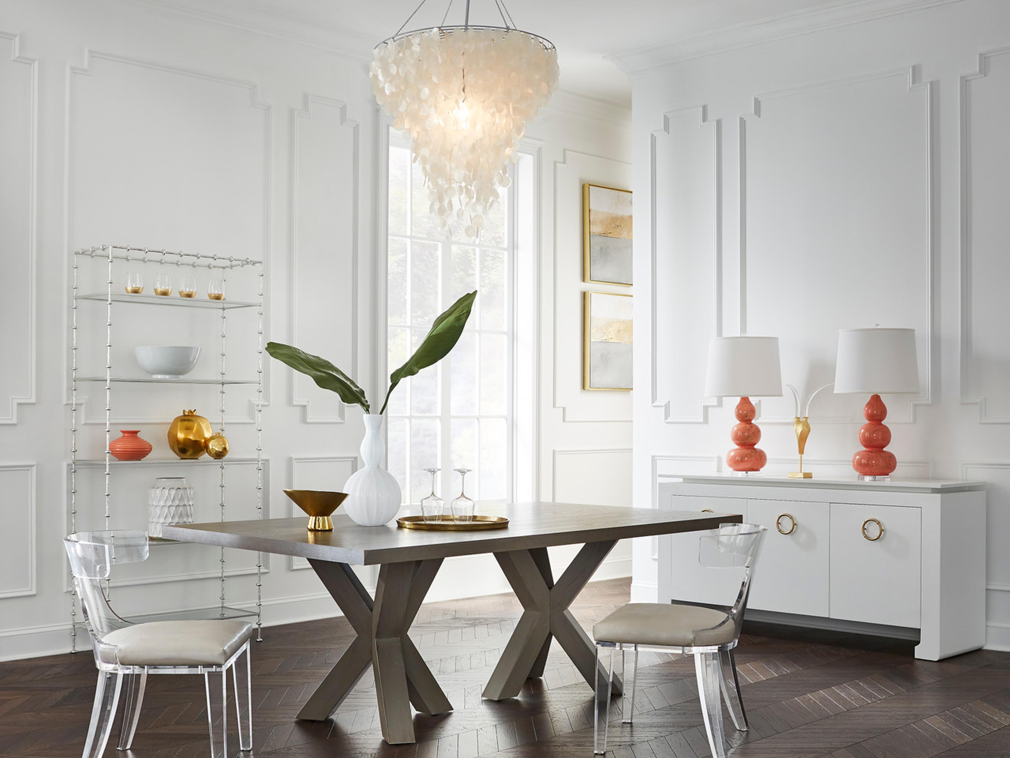 Worlds Away Double Tripod Rectangular Wood Dining Table