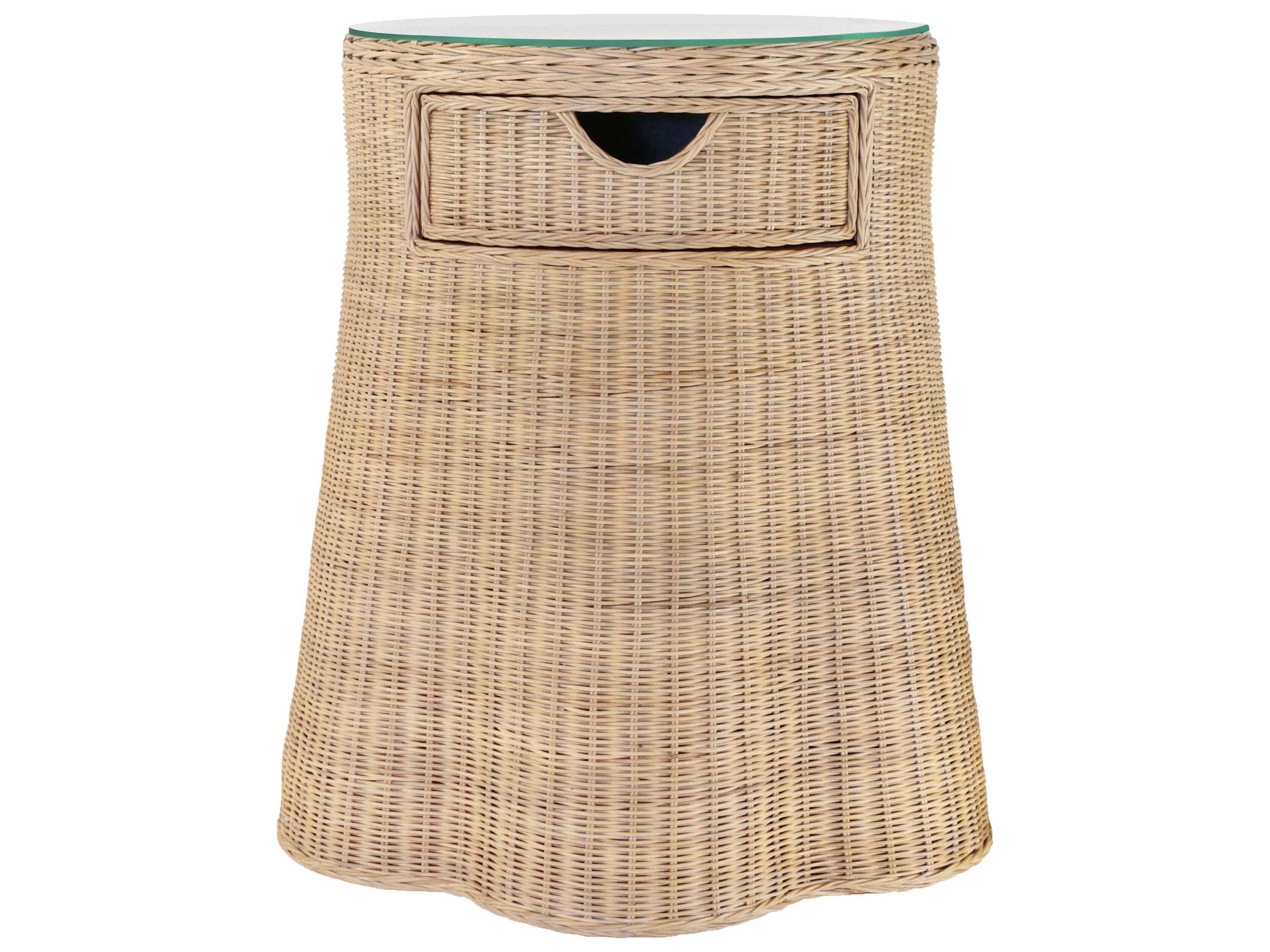 Worlds Away Flared Scalloped Round Glass Natural End Table