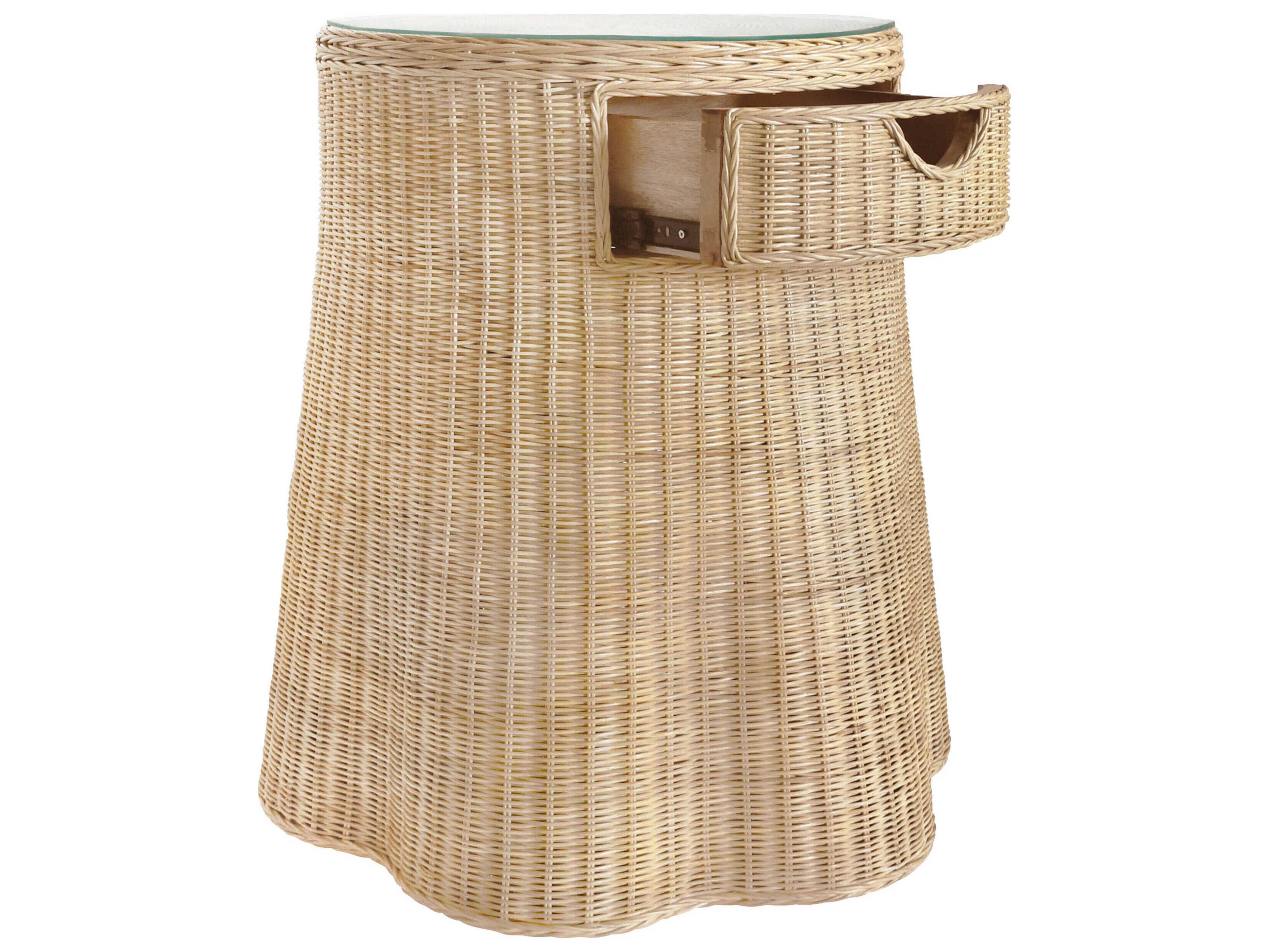 Worlds Away Flared Scalloped Round Glass Natural End Table