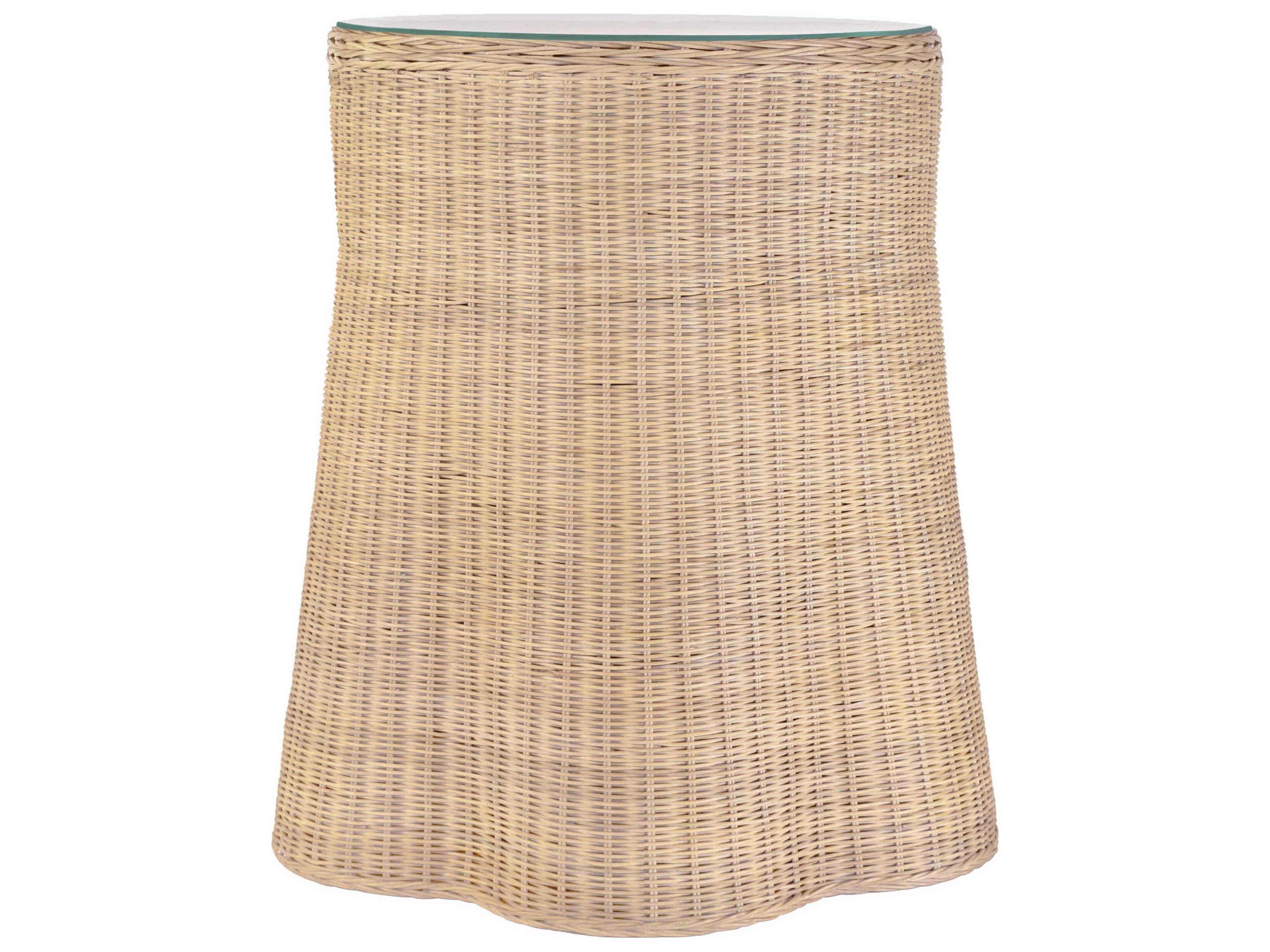 Worlds Away Flared Scalloped Round Glass Natural End Table