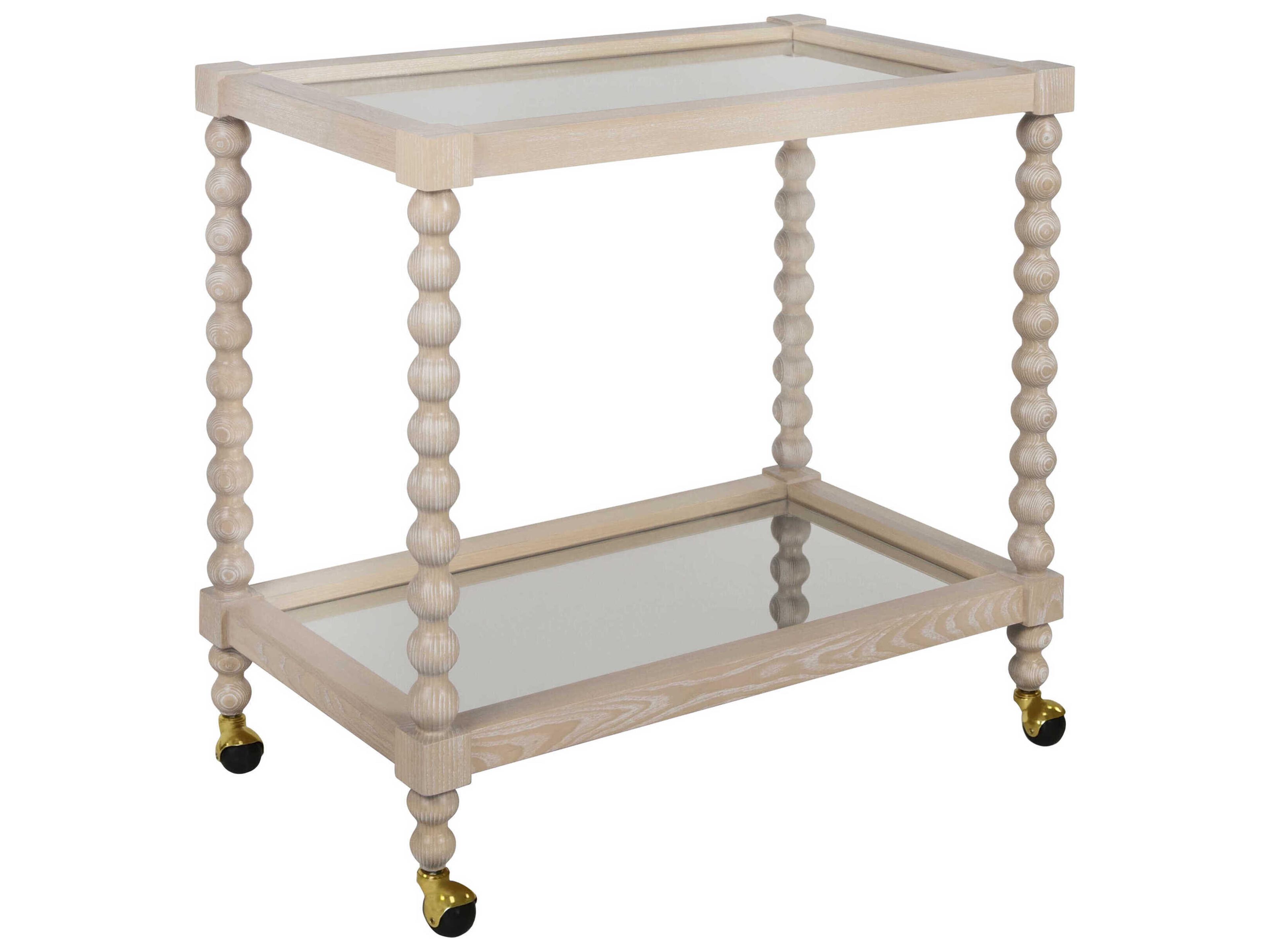 Glass Brown Cerused Oak Bar Cart