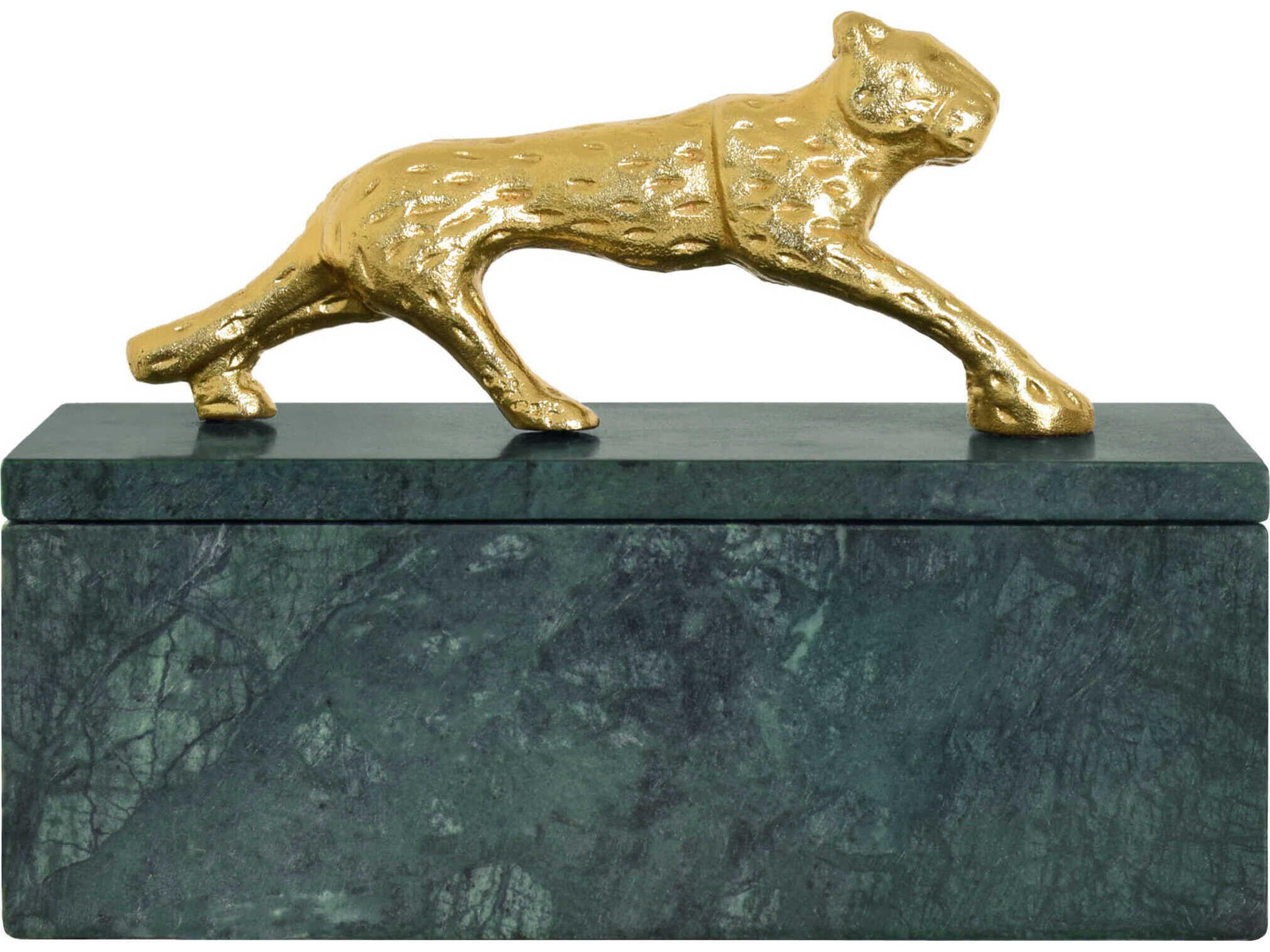 Worlds Away Jaguar Green Marble / Brass Box