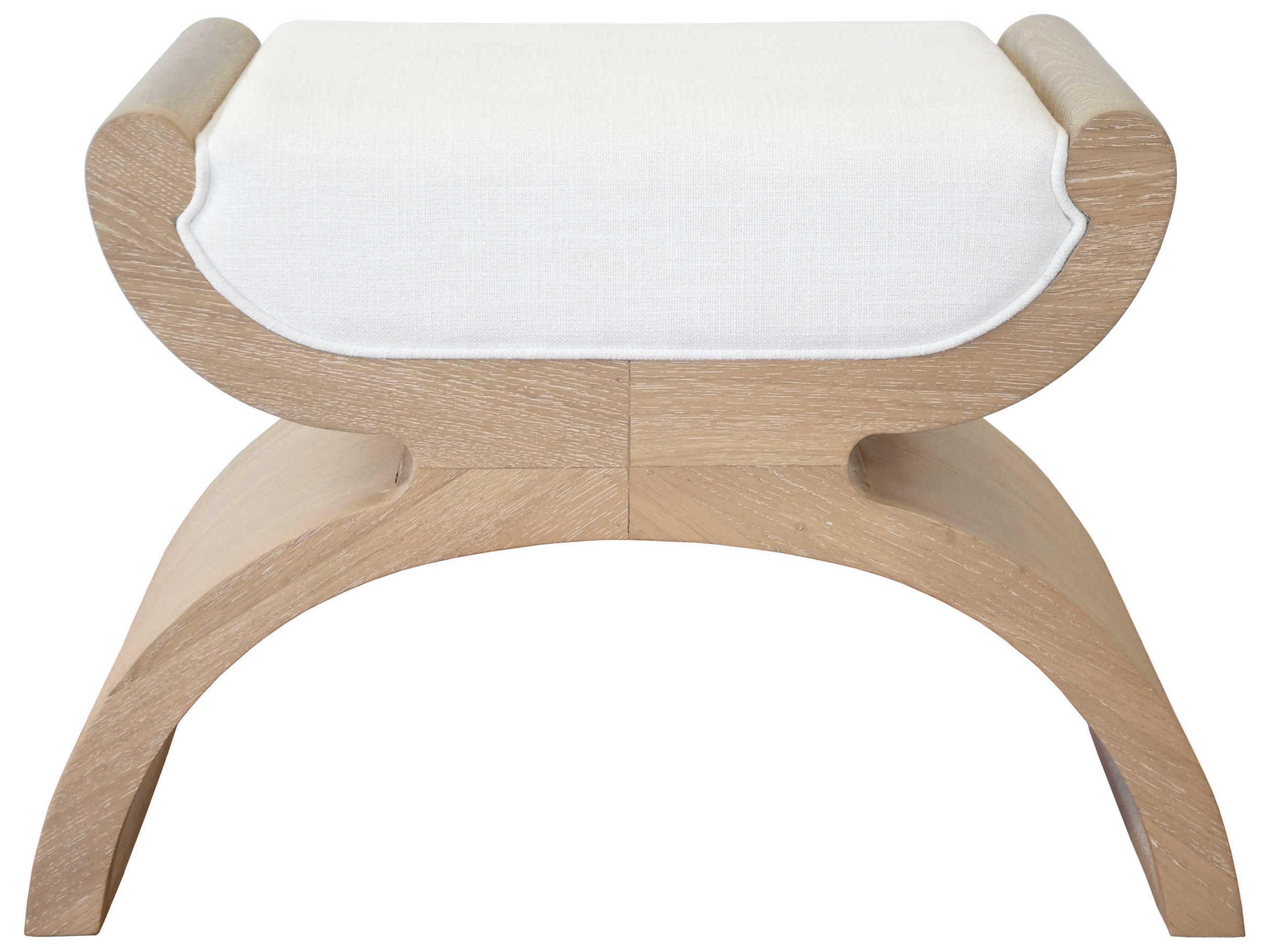 Worlds Away Cerused Oak Beige Upholstered Accent Stool