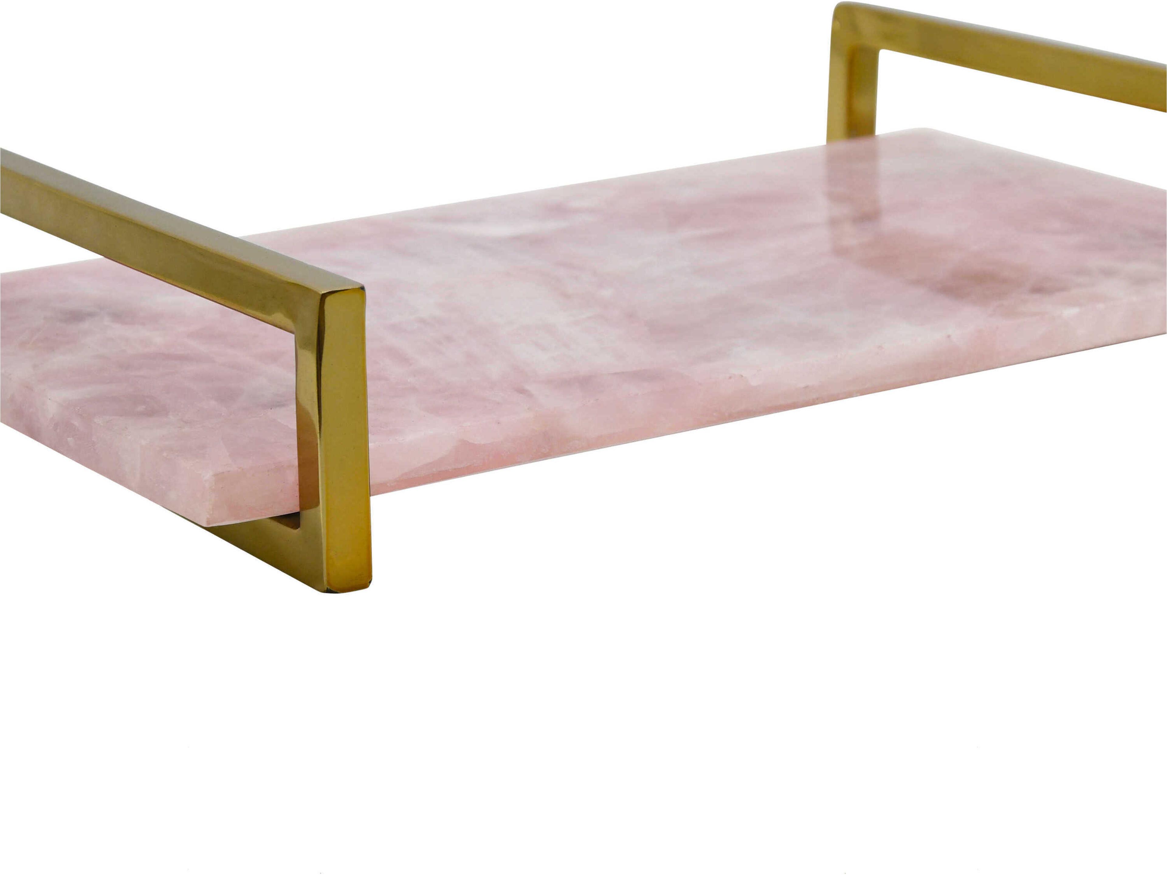 Worlds Away Pink Quartz / Brass Serving Tray