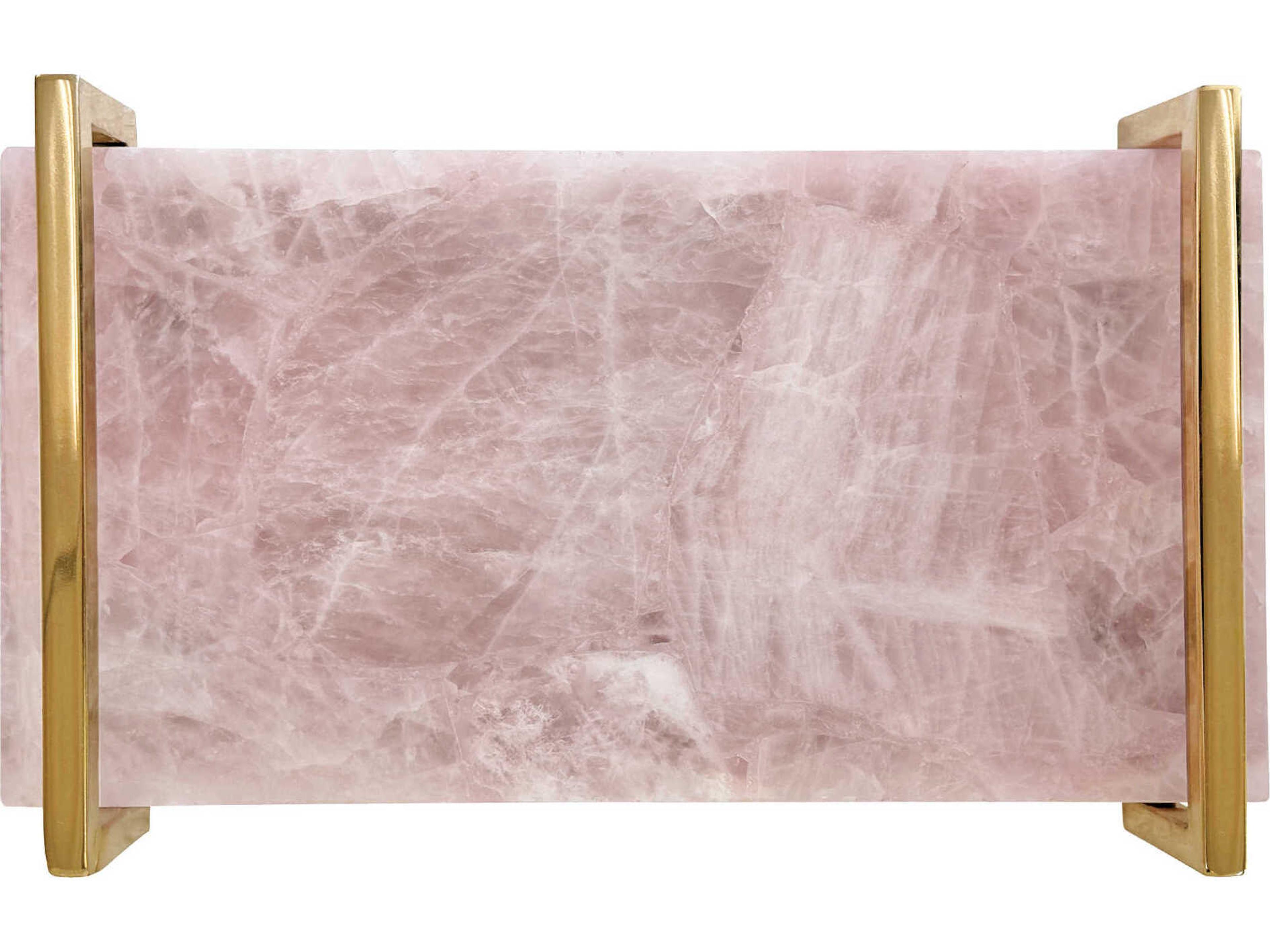 Worlds Away Pink Quartz / Brass Serving Tray