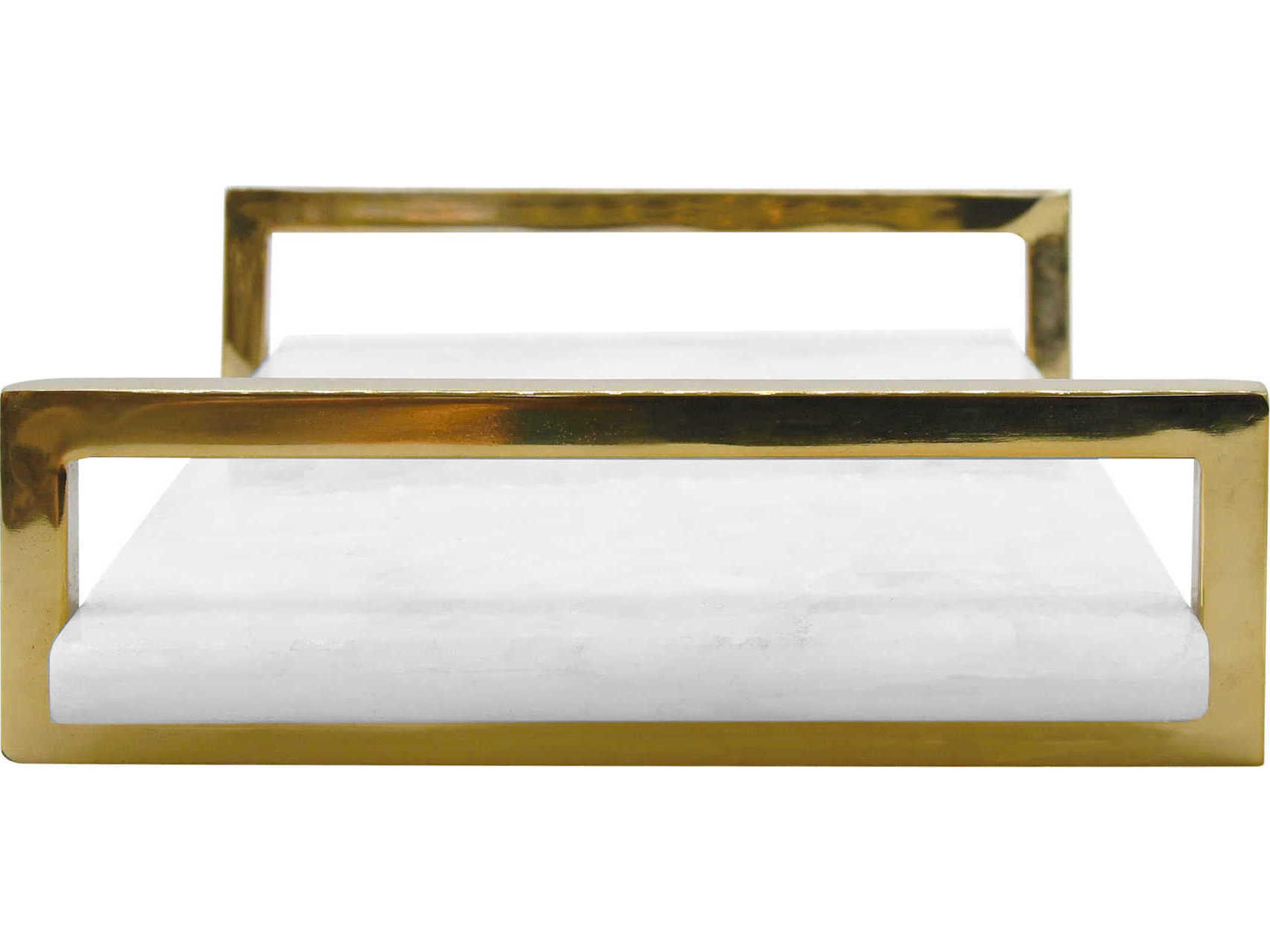 Worlds Away White Quartz / Brass Serving Tray