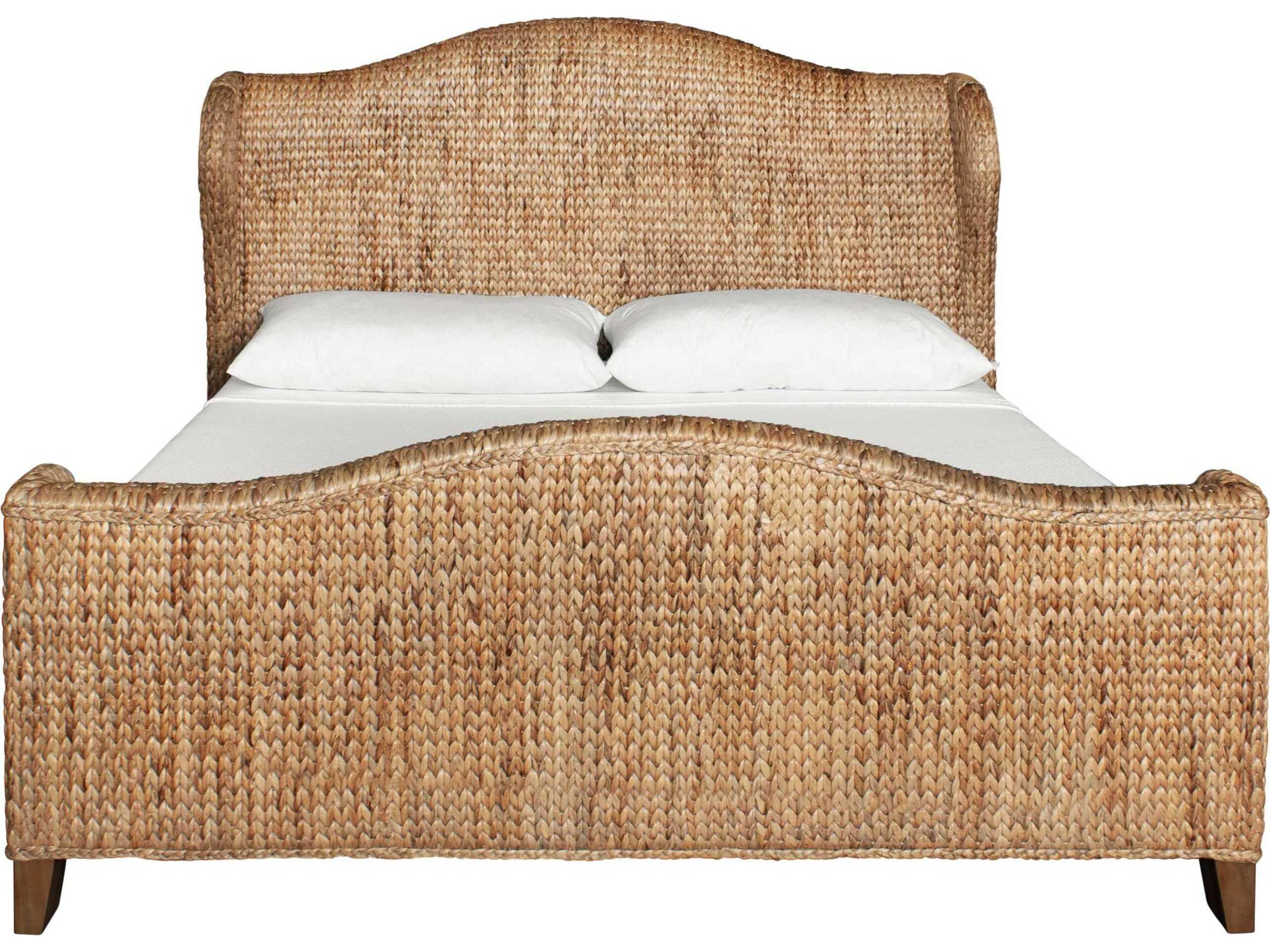 Worlds Away Brown Rattan Wood King Panel Bed