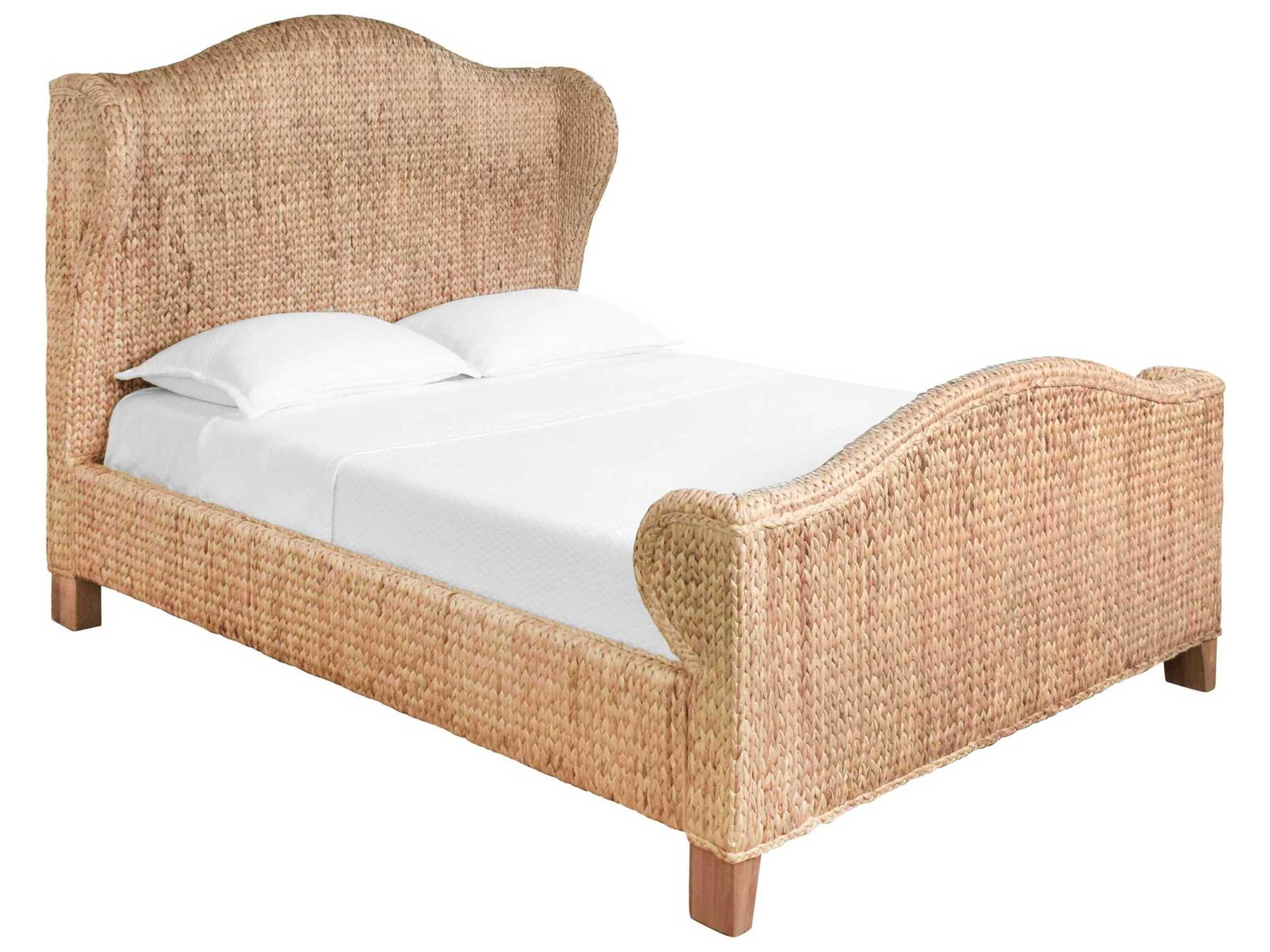 Brown Rattan Wood Queen Platform Bed