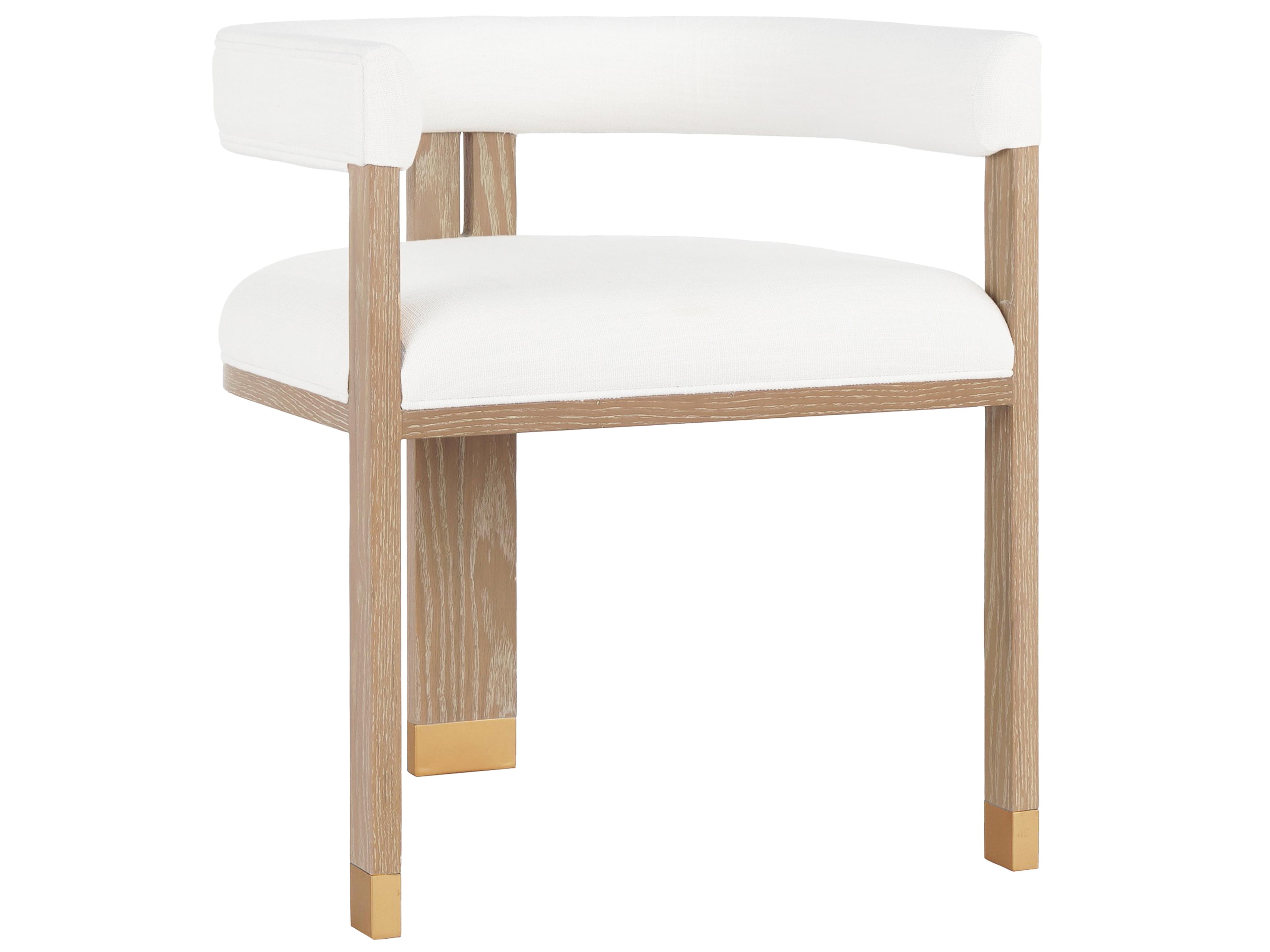 Oak Wood White Upholstered Arm Dining Chair