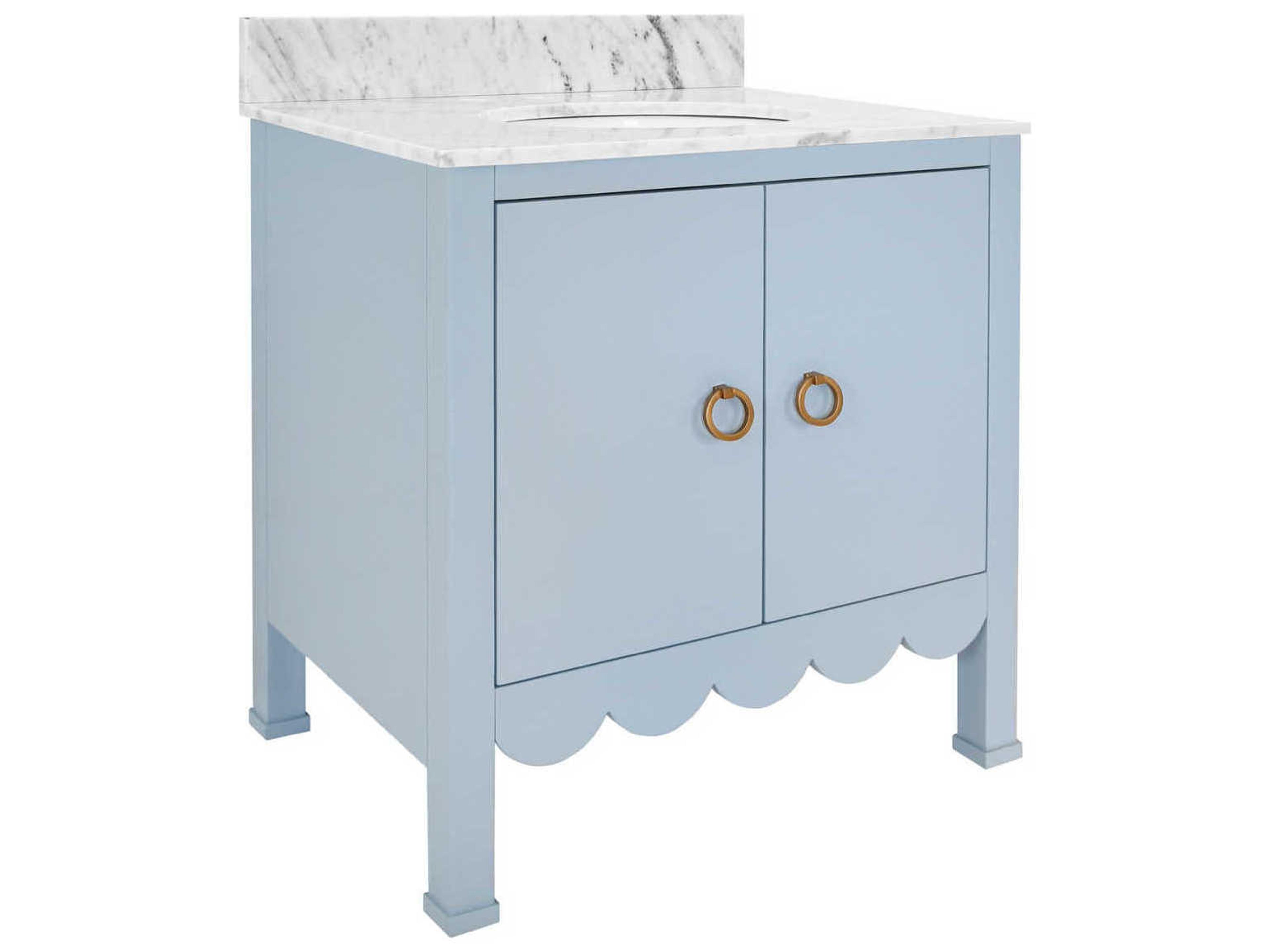 White Carrara Marble / Light Blue Lacquer Vanity