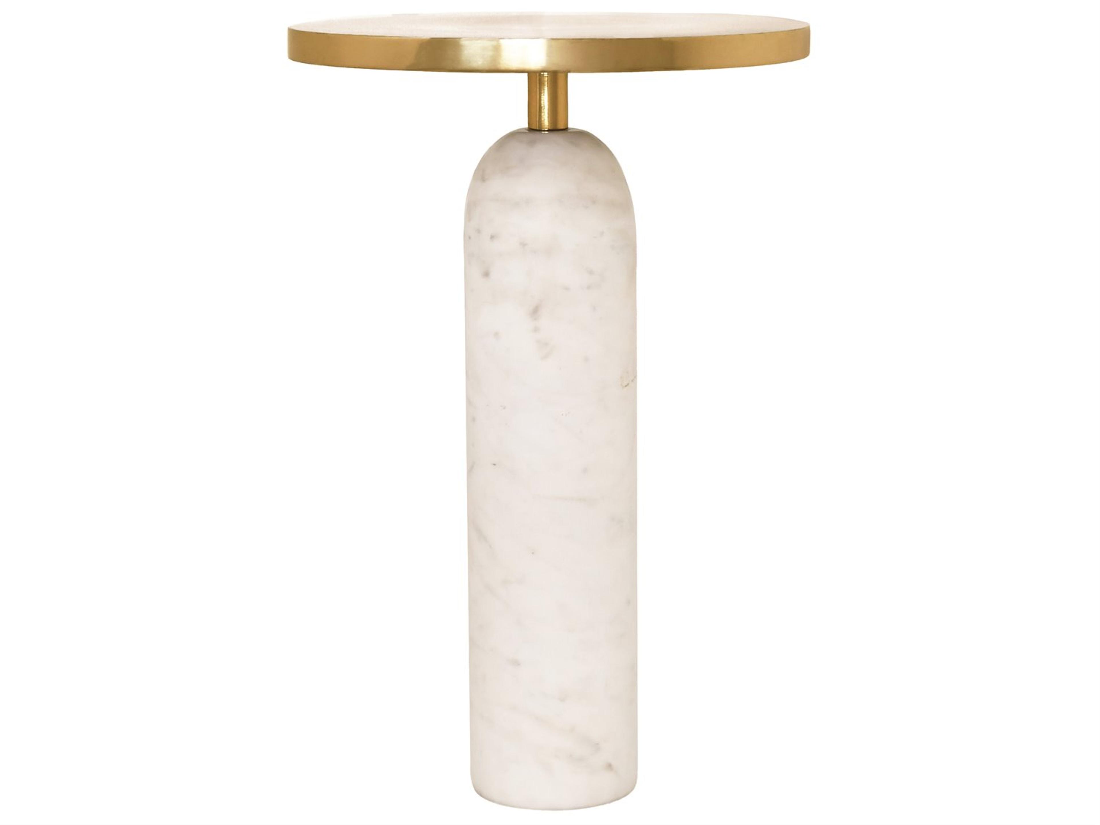 Worlds Away Round Brass / White Marble End Table