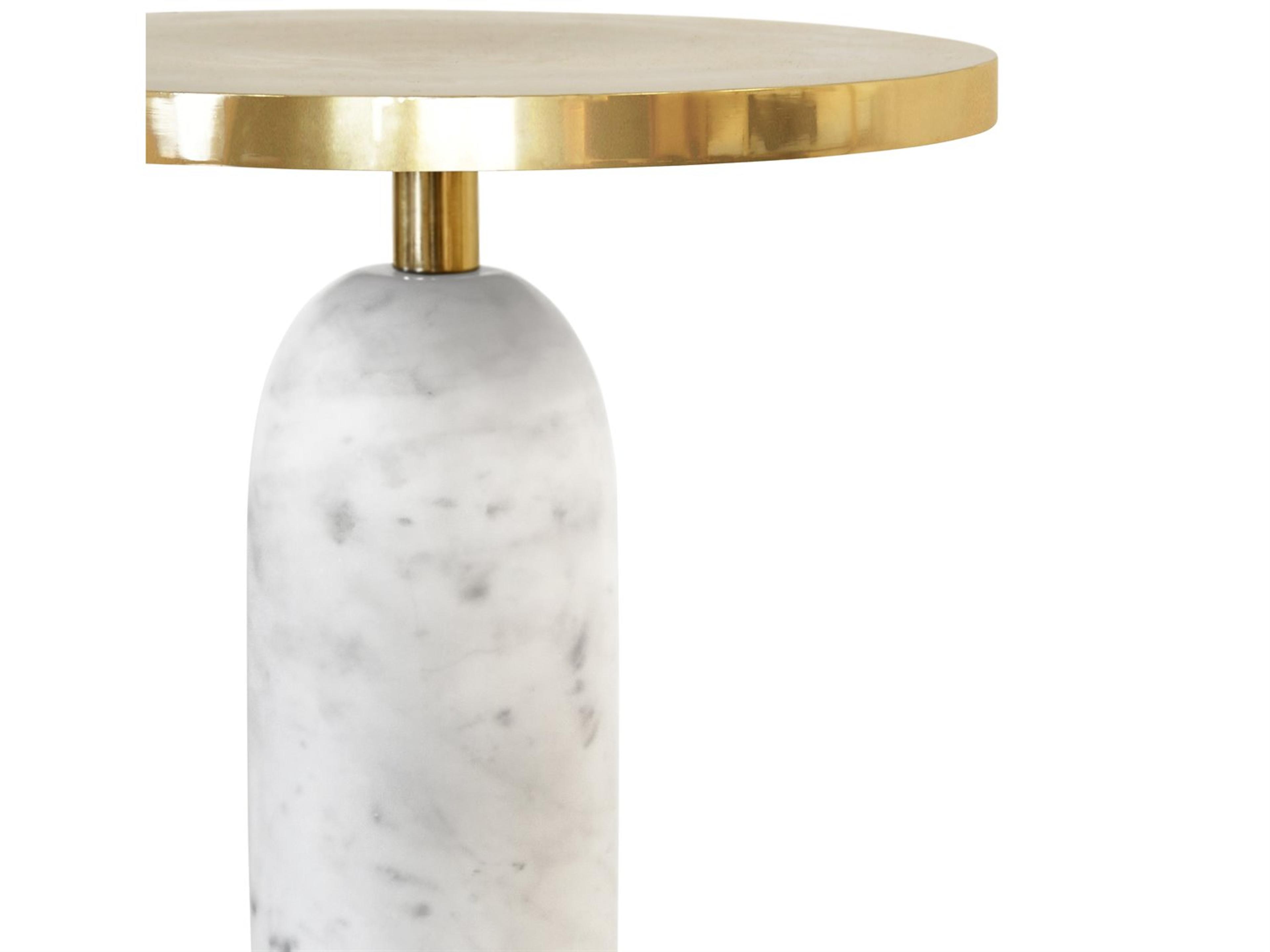 Worlds Away Round Brass / White Marble End Table