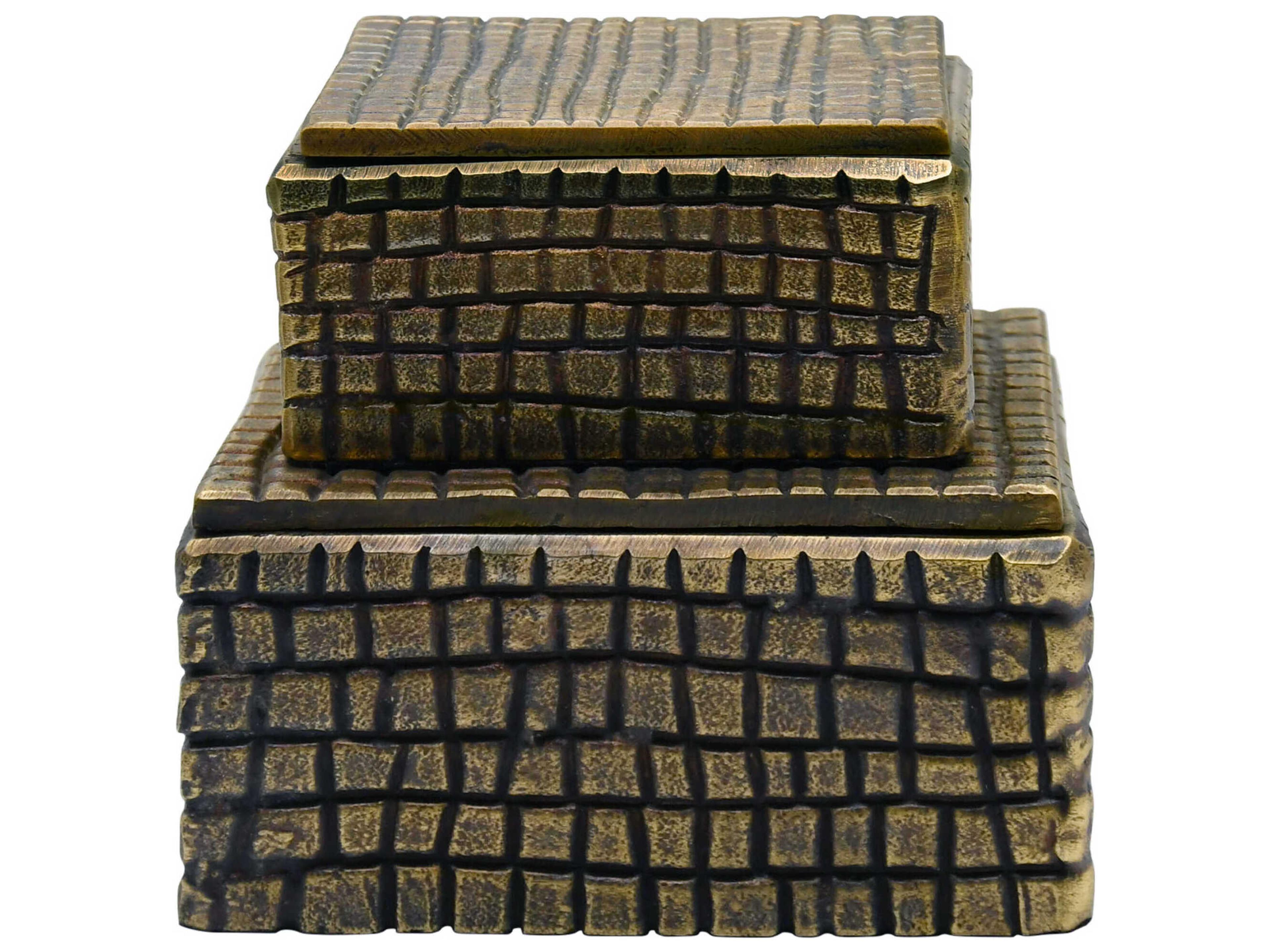 Worlds Away Reptile Texture Large Brass Aluminum Box