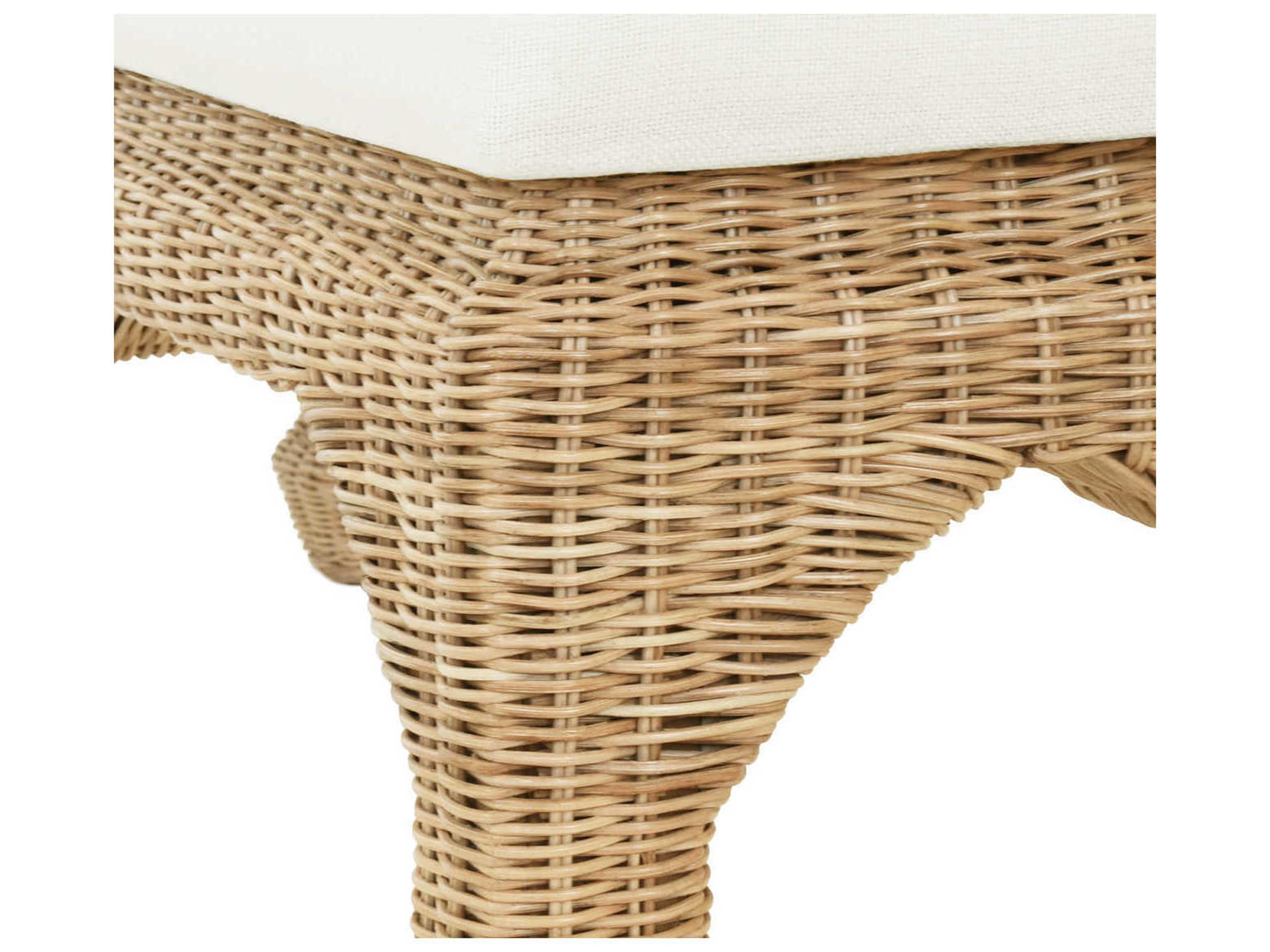 Worlds Away Ivory Linen Natural Rattan White Upholstered Accent Bench