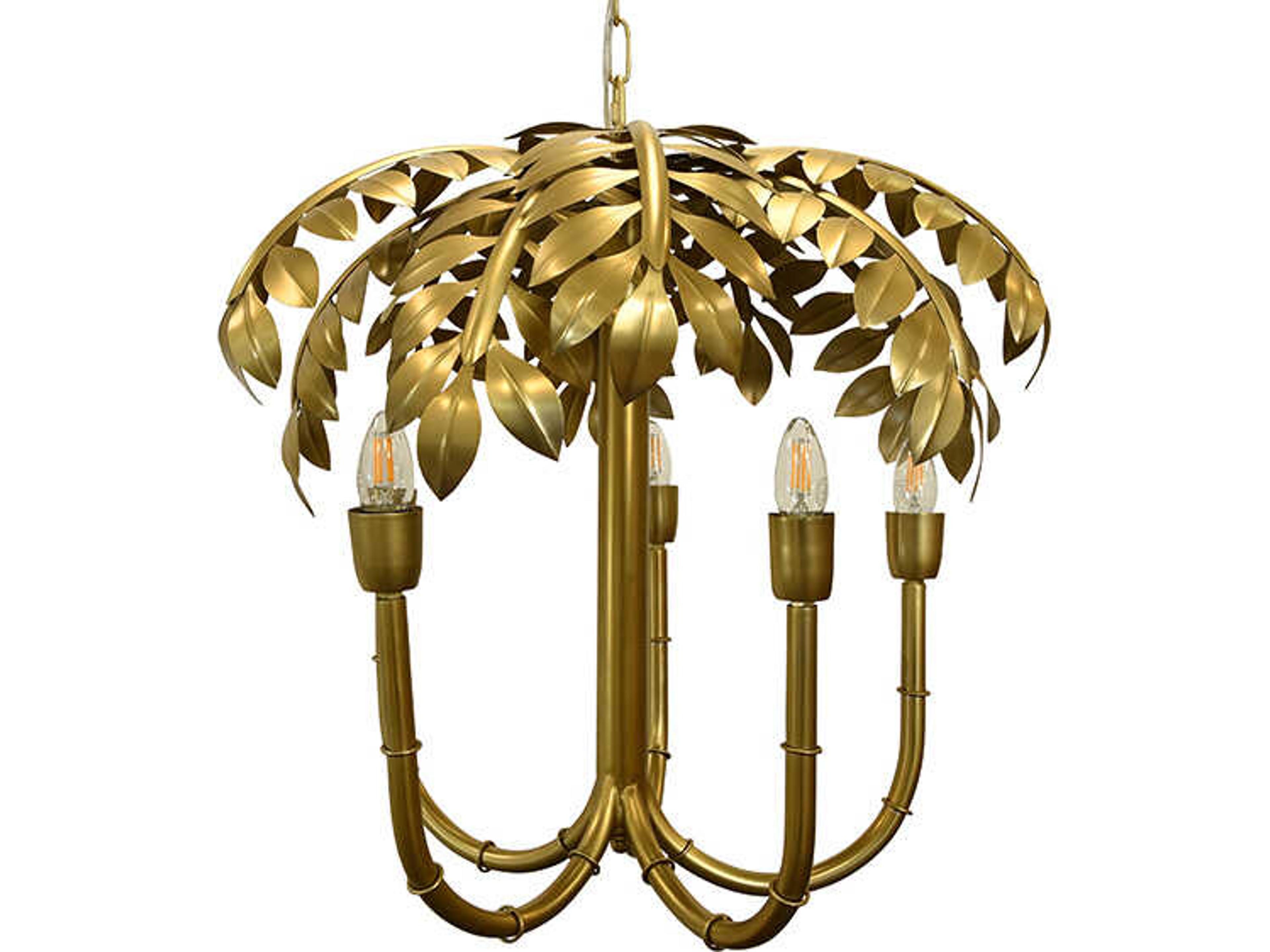 Worlds Away Millie Palm Tree 5-Light Brass Traditional Chandelier