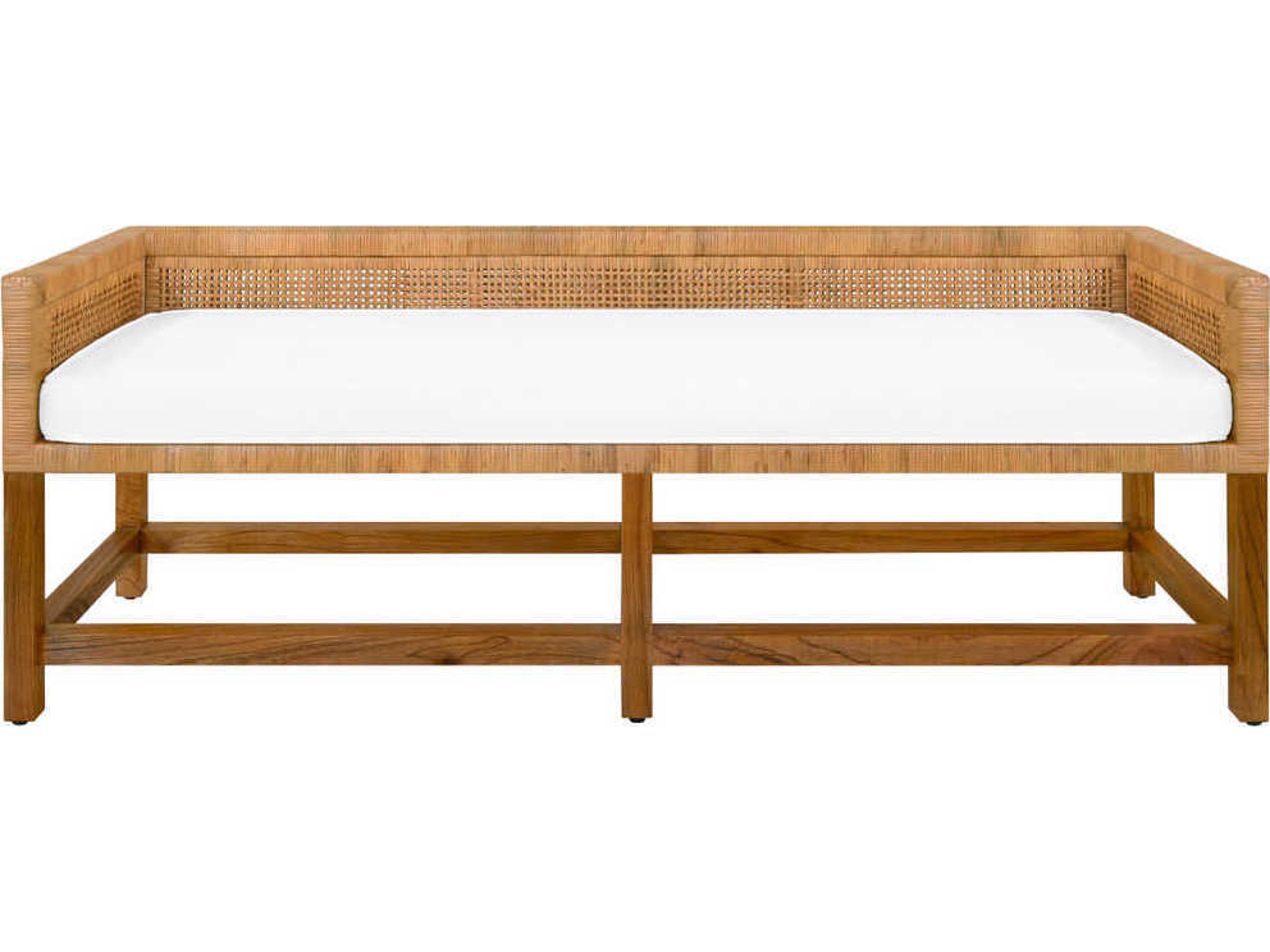 Worlds Away Ivory Cane Brown Upholstered Accent Bench