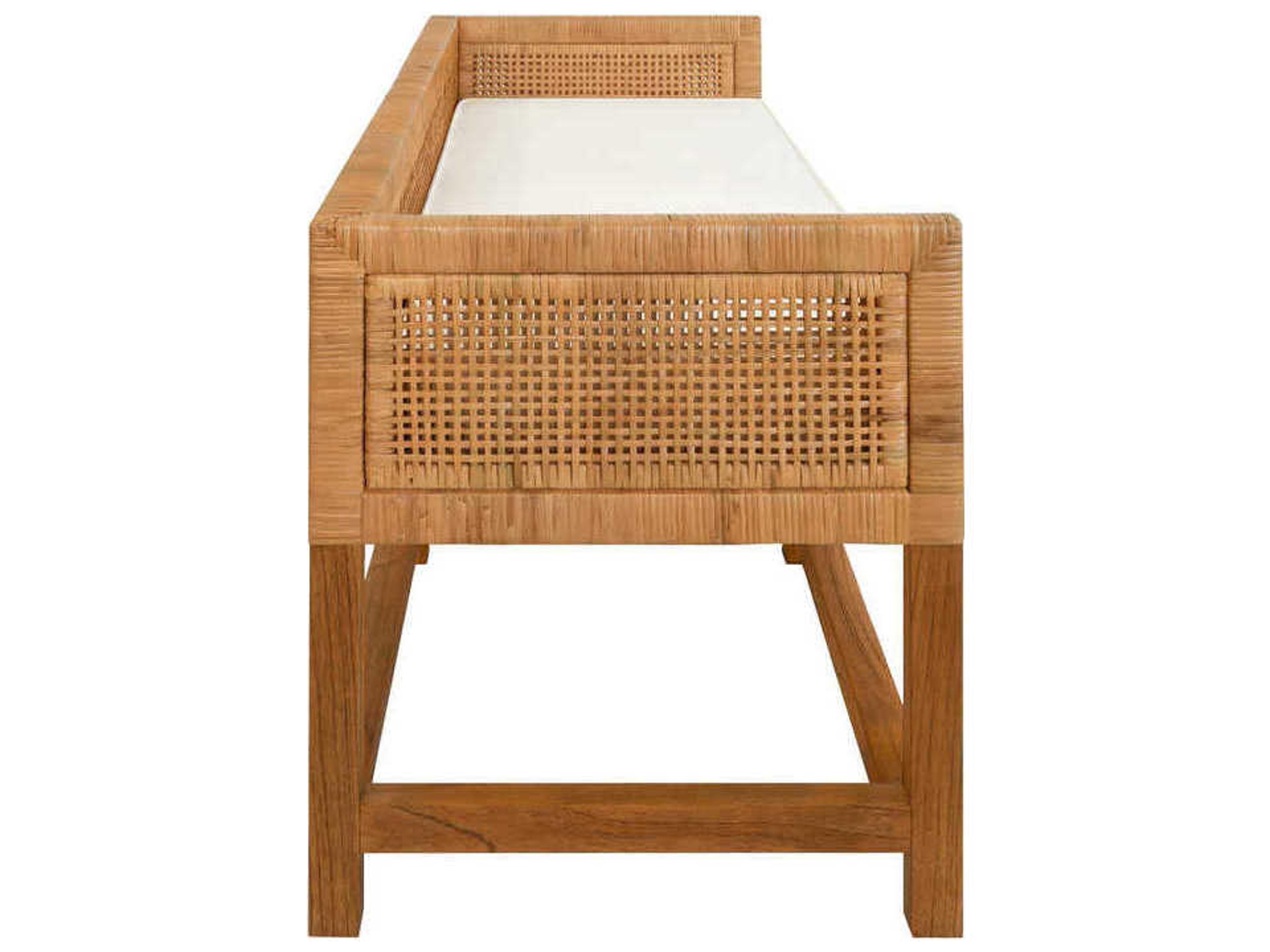 Worlds Away Ivory Cane Brown Upholstered Accent Bench